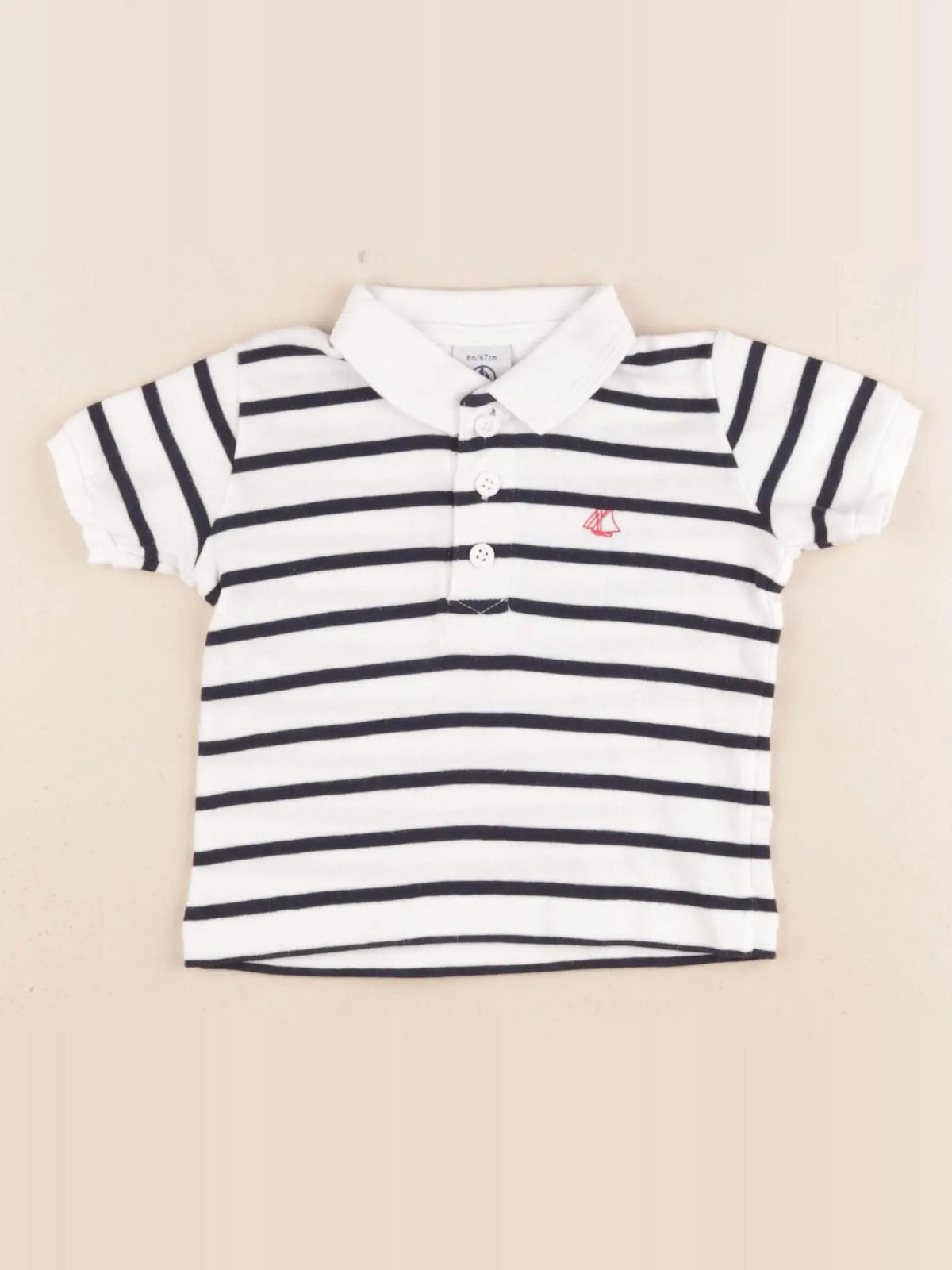 Petit Bateau - polo bleu, blanc - 6 mois