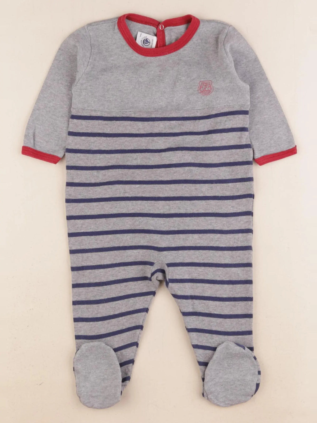 Petit Bateau - pyjama coton gris, rouge - 6 mois