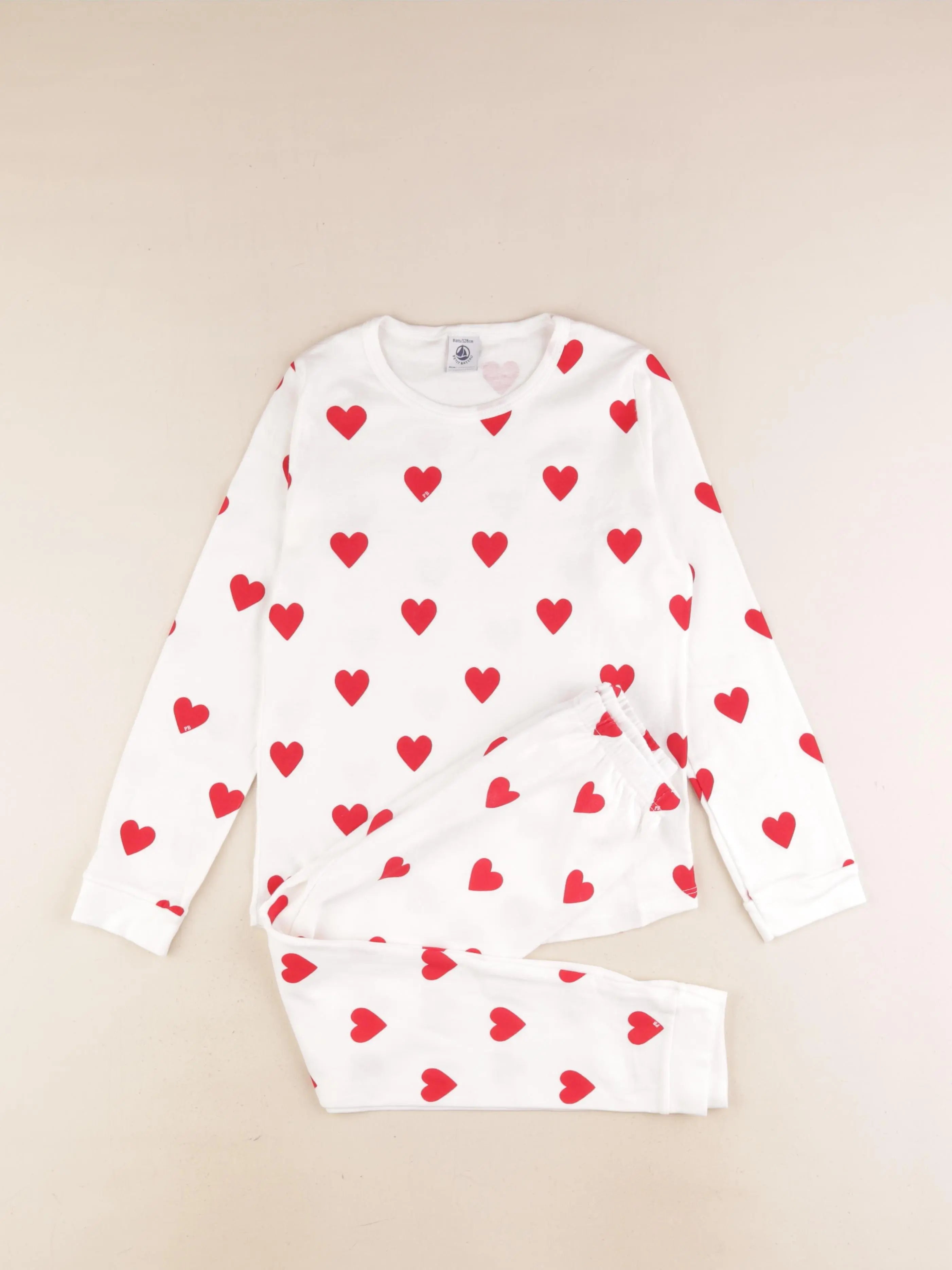 Petit Bateau - pyjama coton blanc, rouge - 8 ans