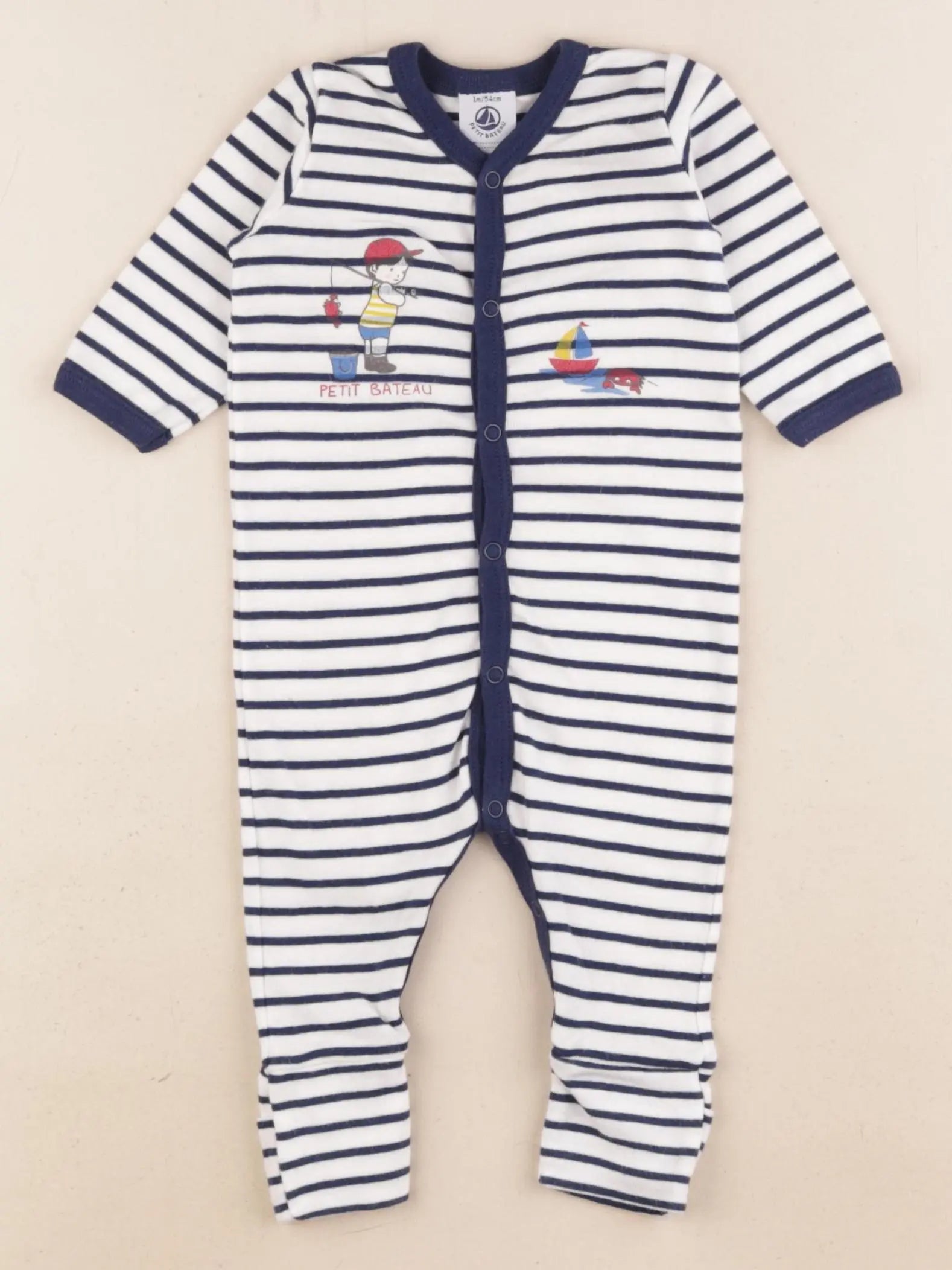 Petit Bateau - pyjama coton blanc, bleu - 1 mois