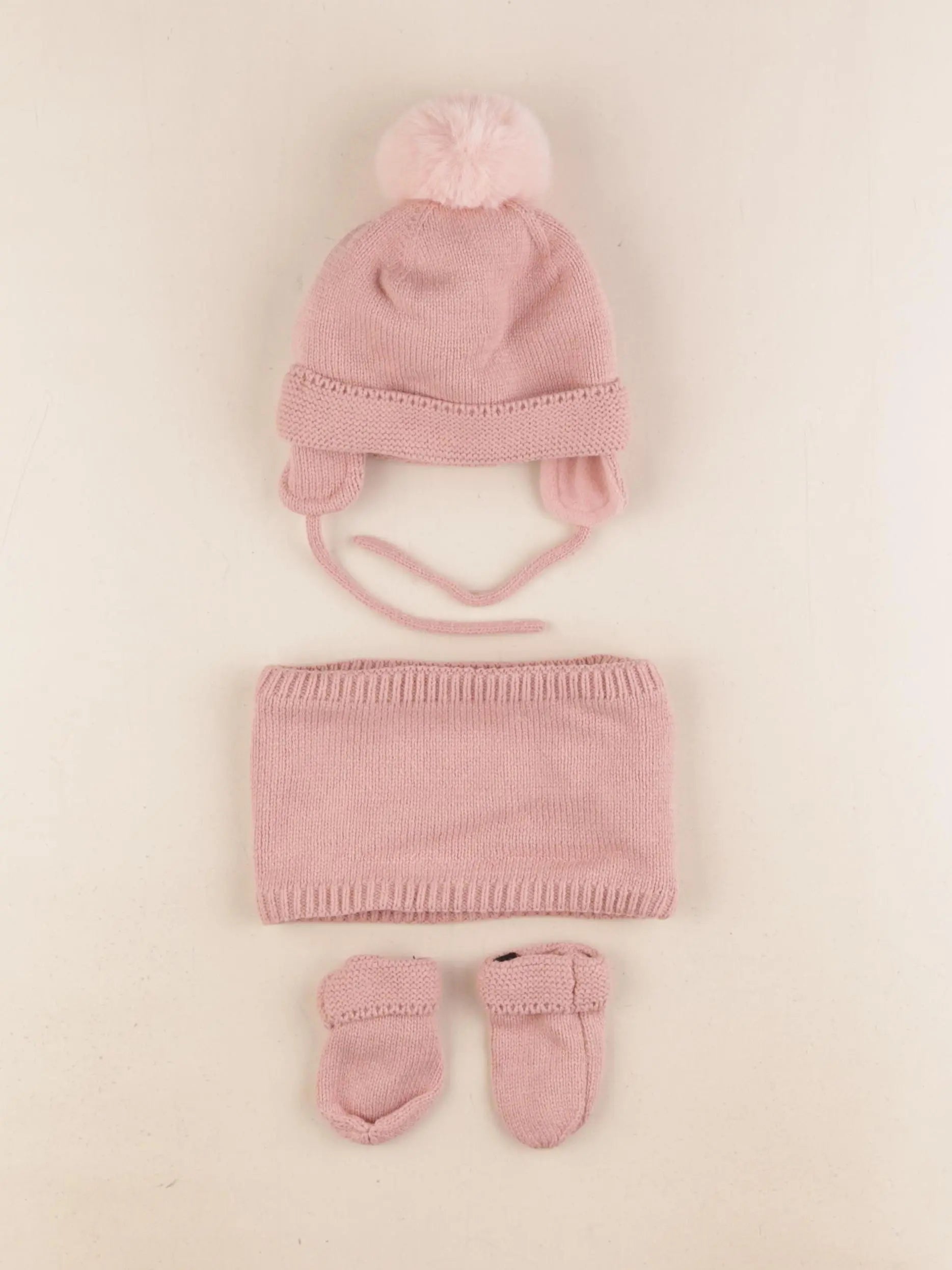 Vertbaudet - ensemble bonnet/moufles/tour de cou rose - 12/18 mois
