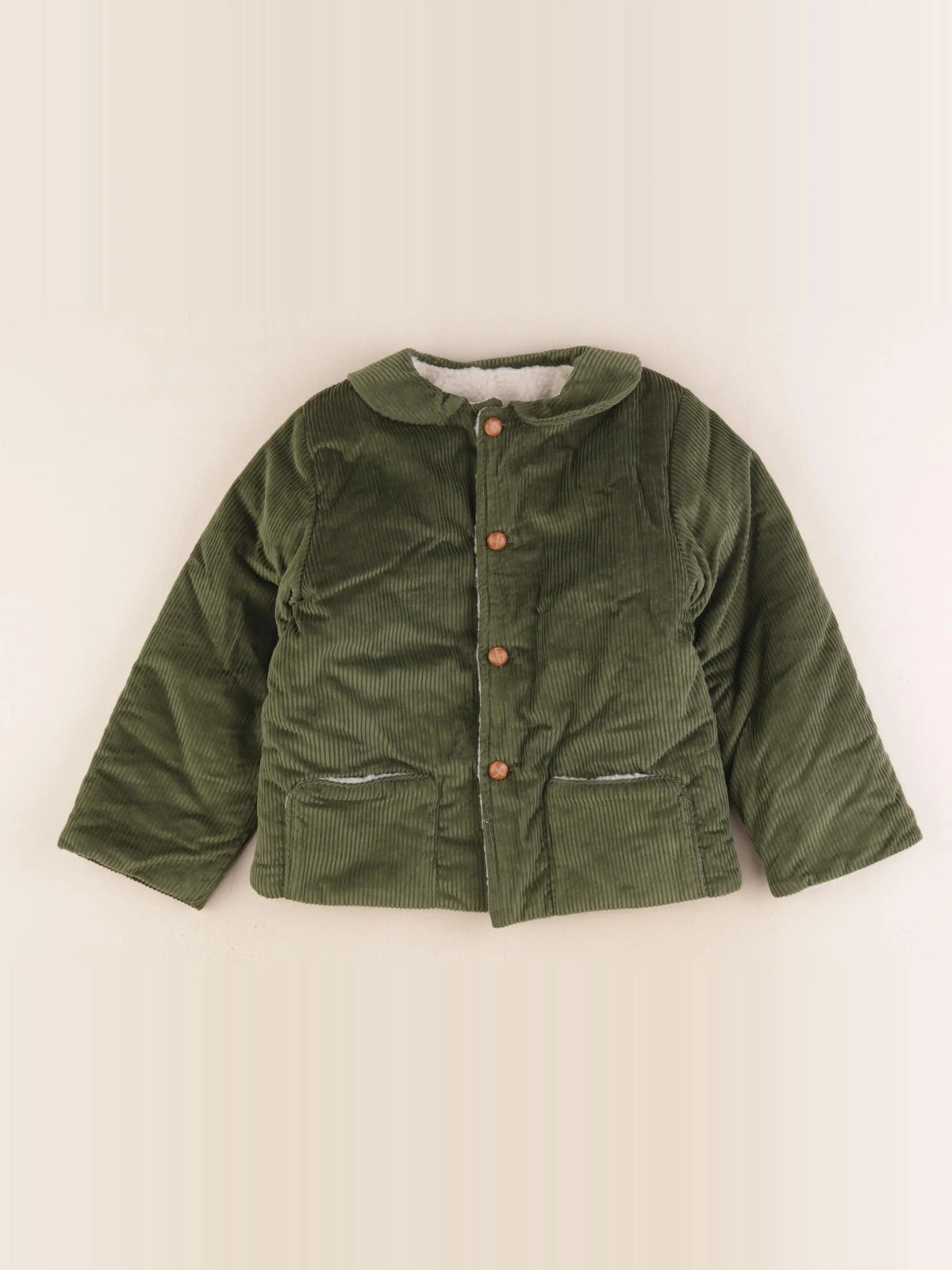 Maison Marelle - manteau réversible vert, beige - 5 ans