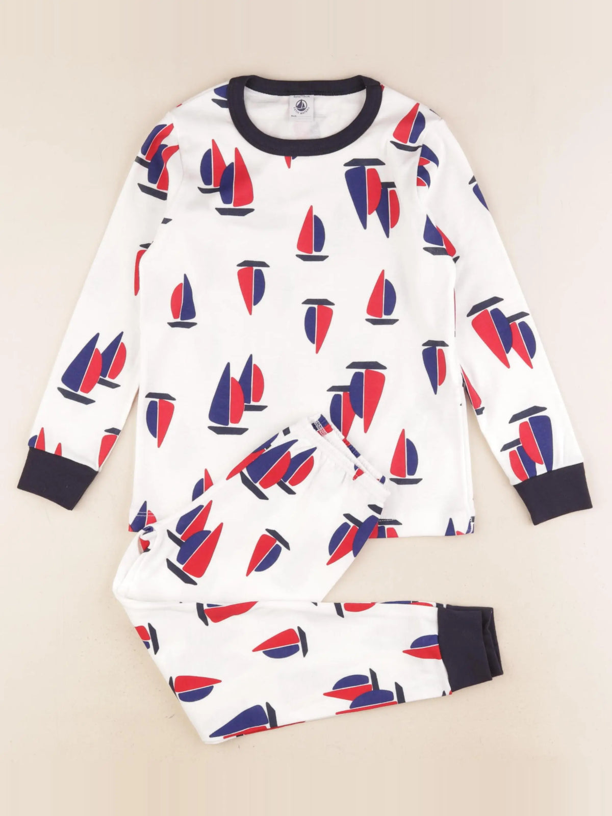 Petit Bateau - pyjama coton bleu, blanc, rouge - 6 ans