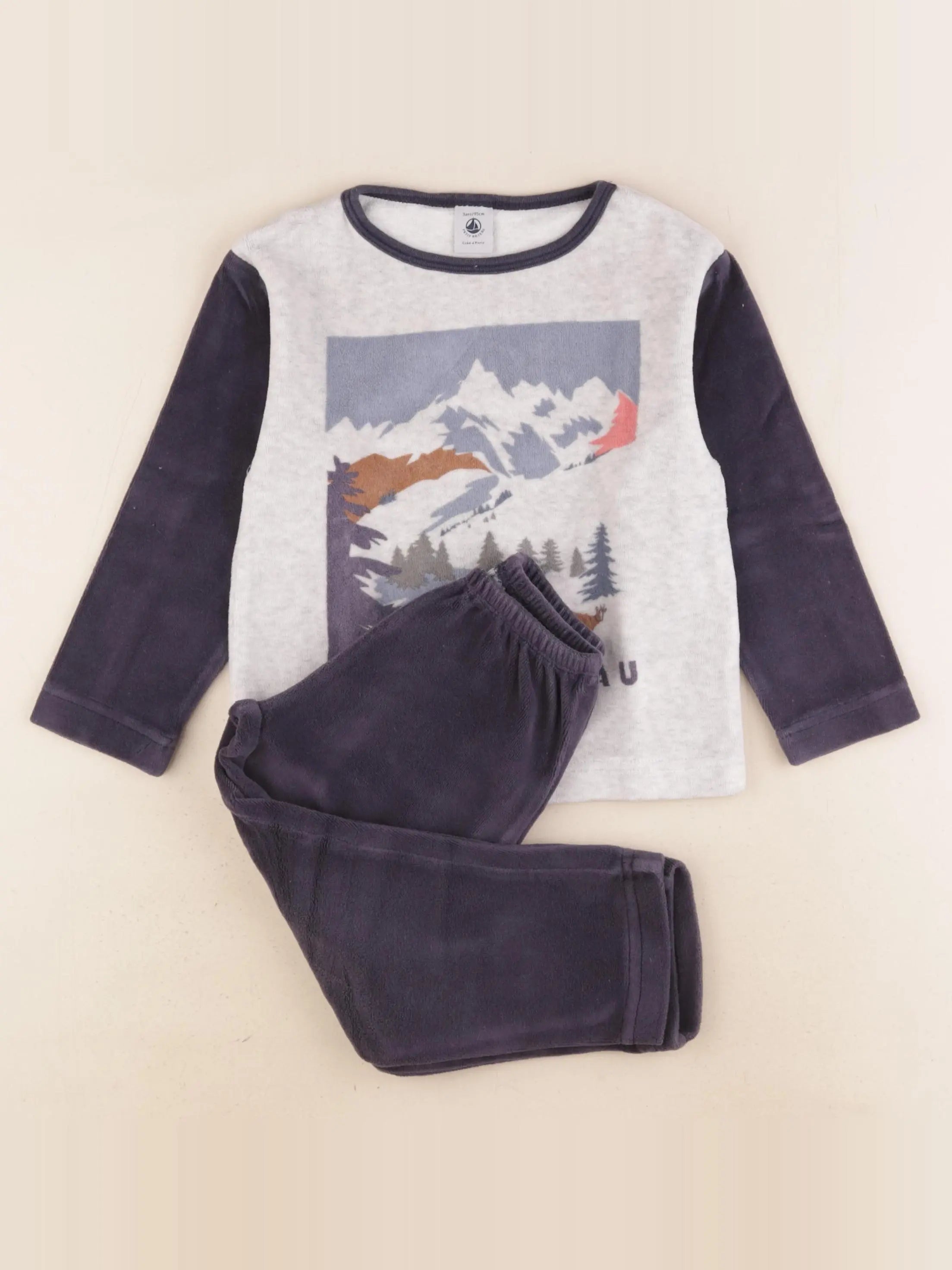 Petit Bateau - pyjama velours bleu - 3 ans