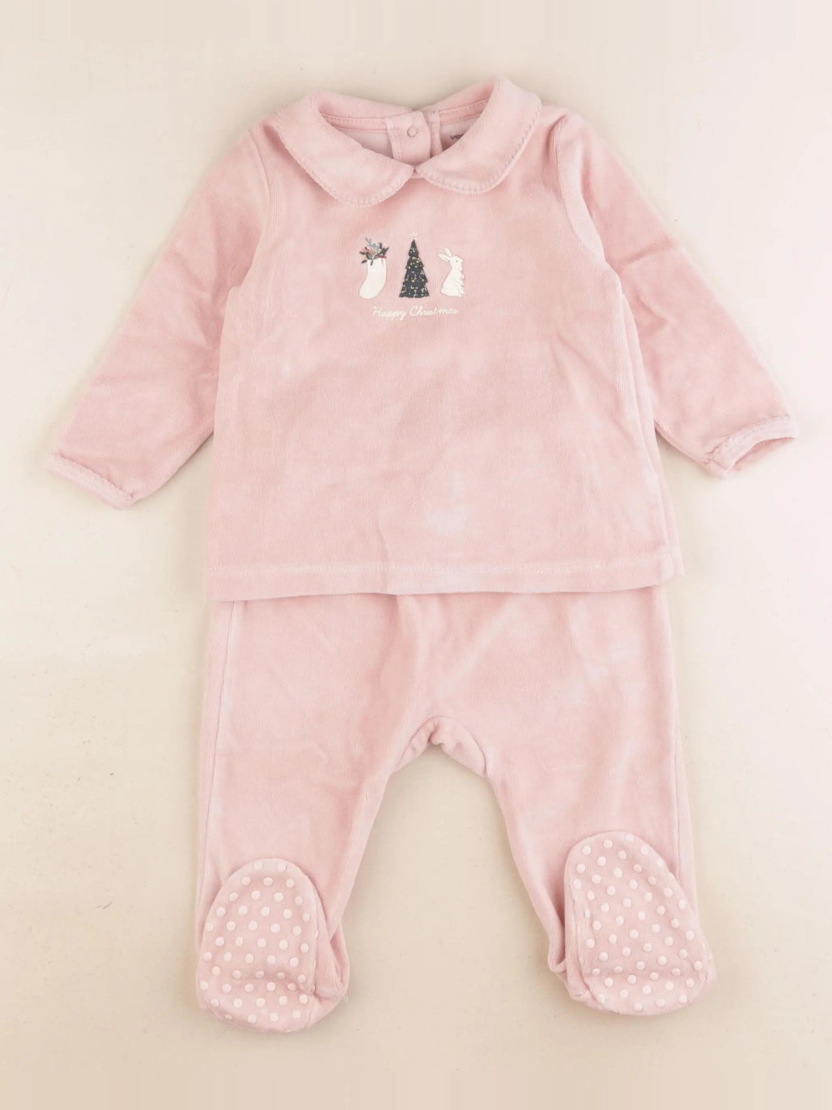 Vertbaudet - pyjama velours rose - 12 mois