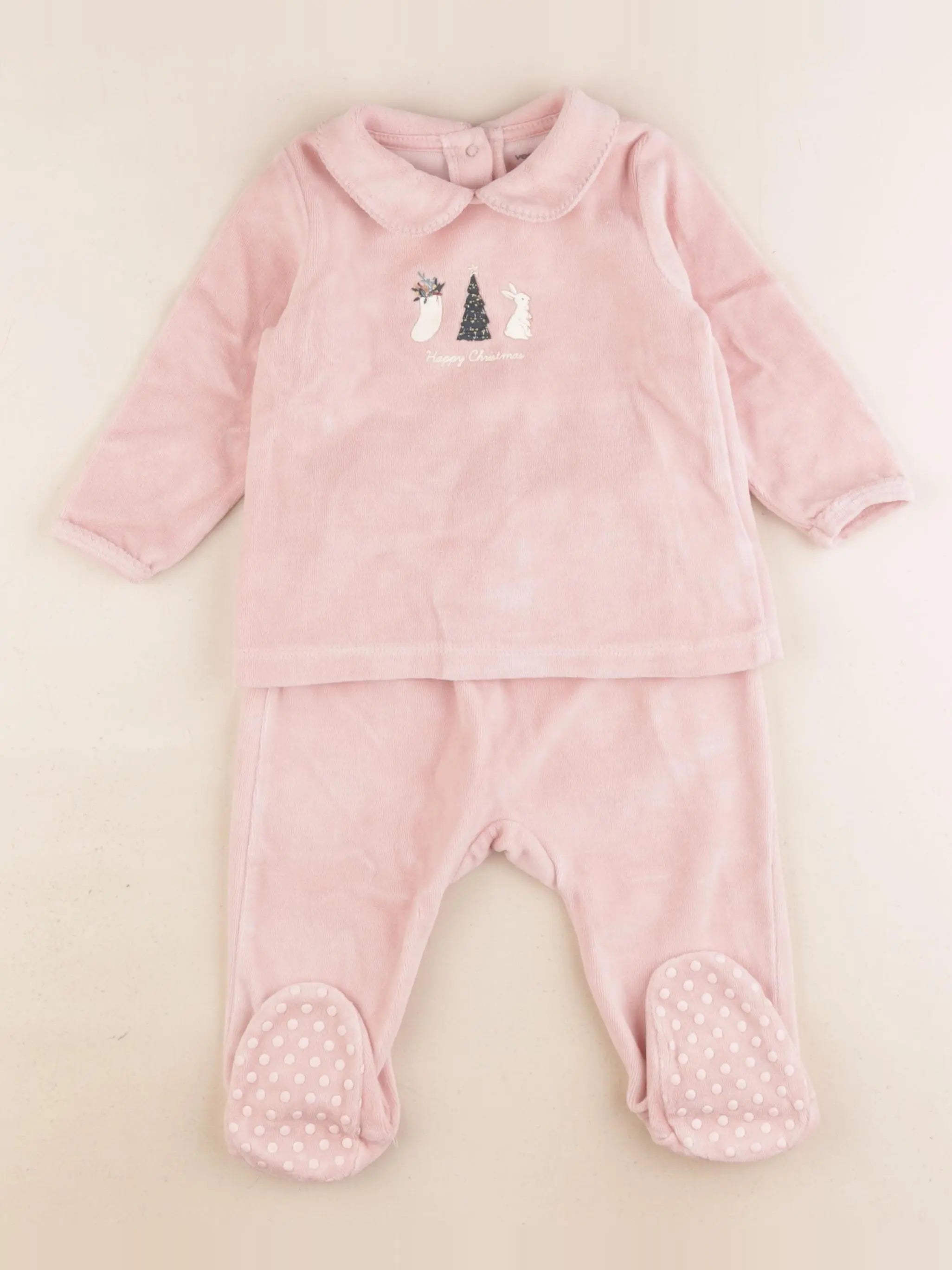 Vertbaudet - pyjama velours rose - 12 mois
