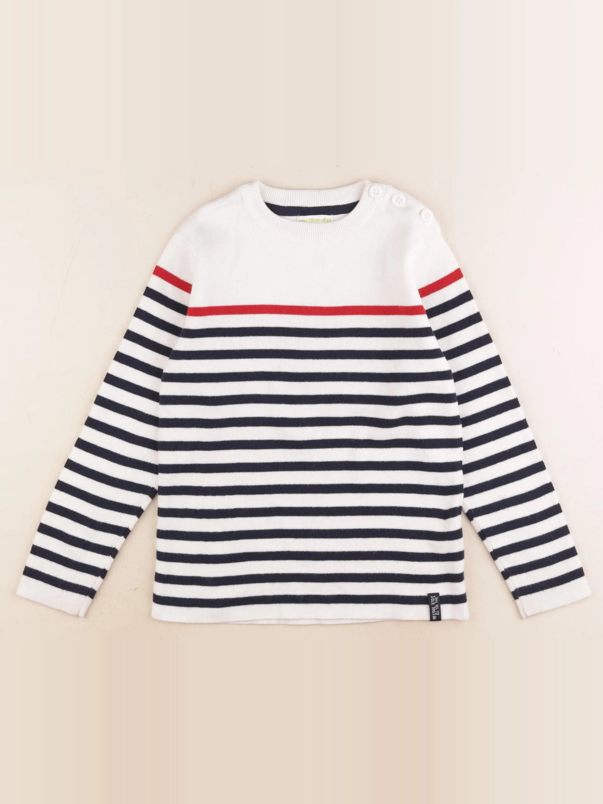 Vertbaudet - pull bleu, blanc - 8 ans
