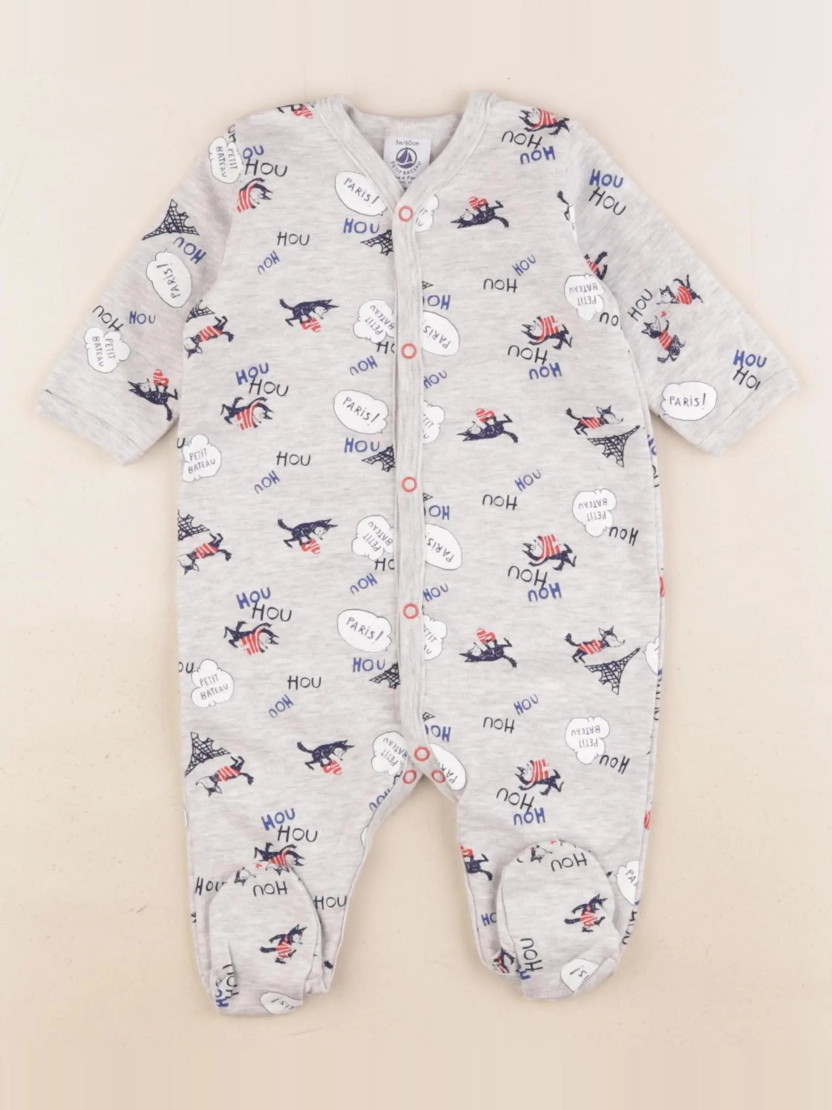Petit Bateau - pyjama velours gris - 3 mois
