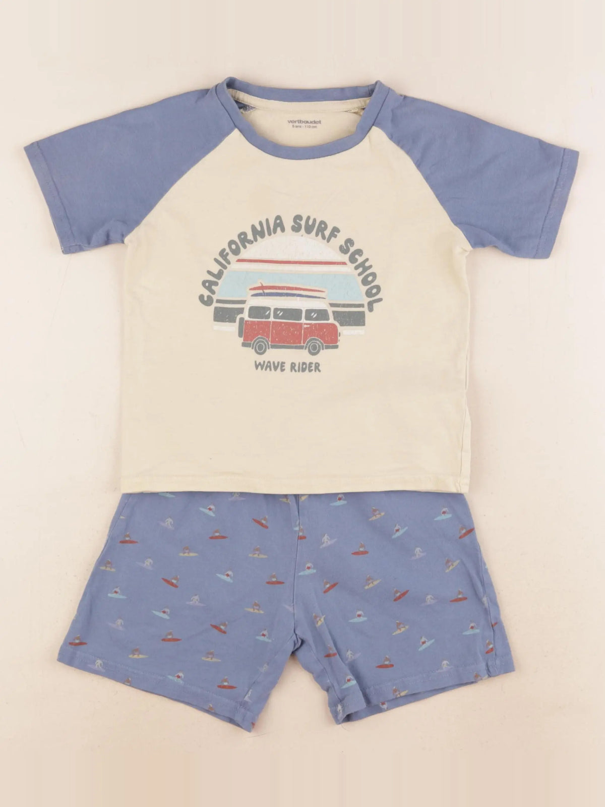 Vertbaudet - pyjama coton bleu, beige - 5 ans