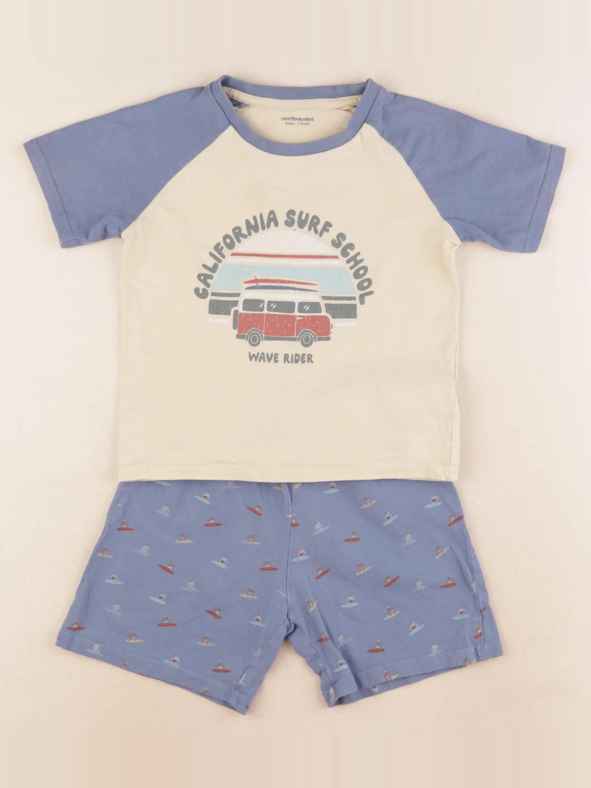 Vertbaudet - pyjama coton bleu, beige - 5 ans