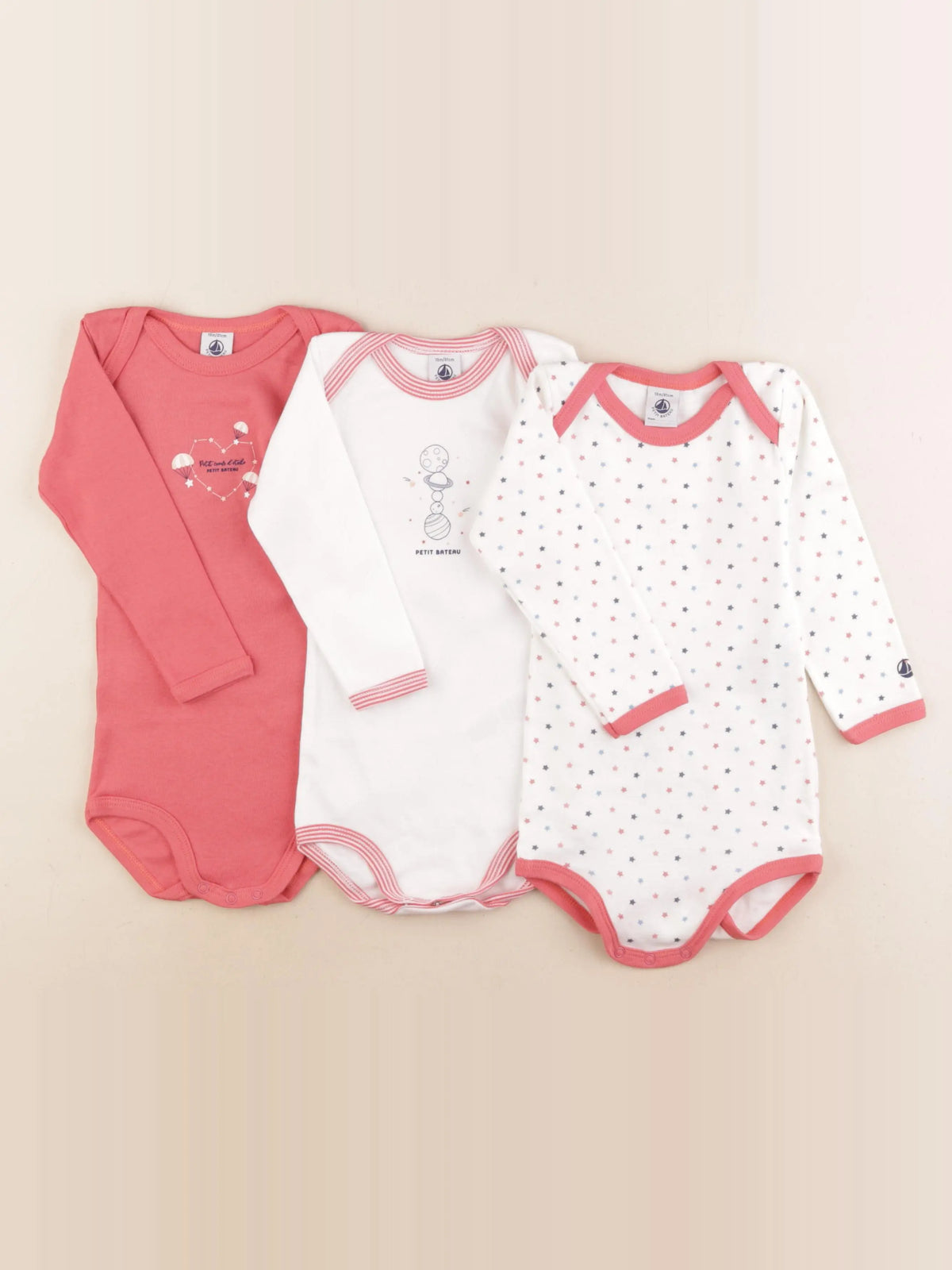 Petit Bateau - lot de 3 bodies en coton multicolore - 18 mois