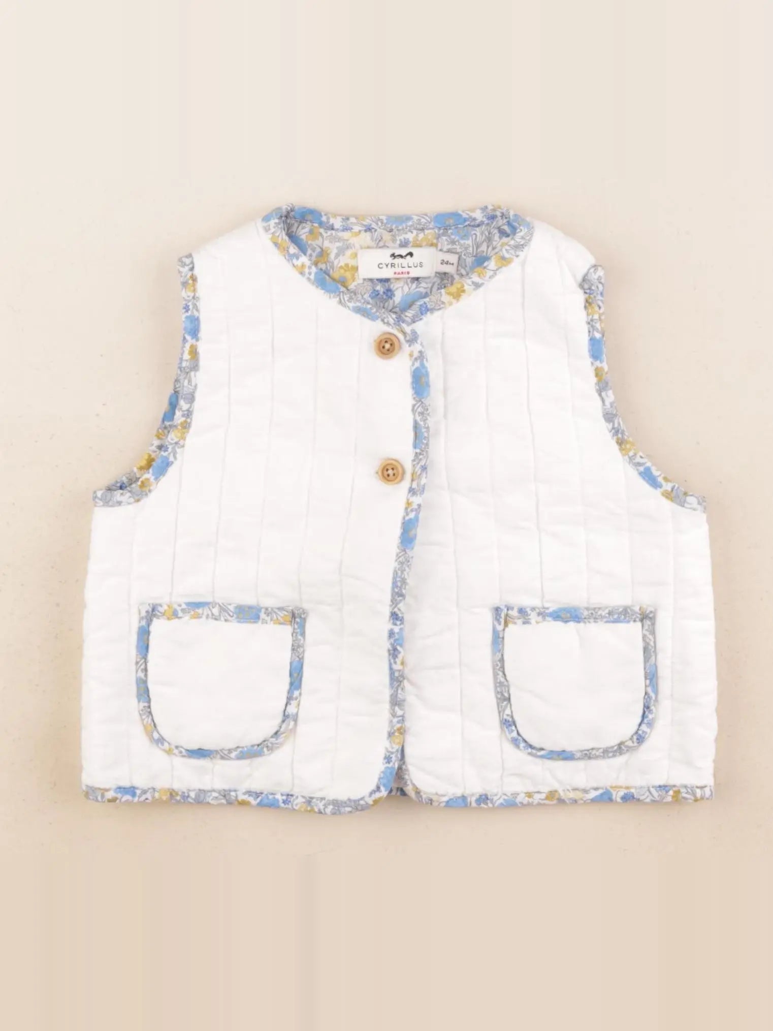 Cyrillus - gilet blanc, bleu - 24 mois