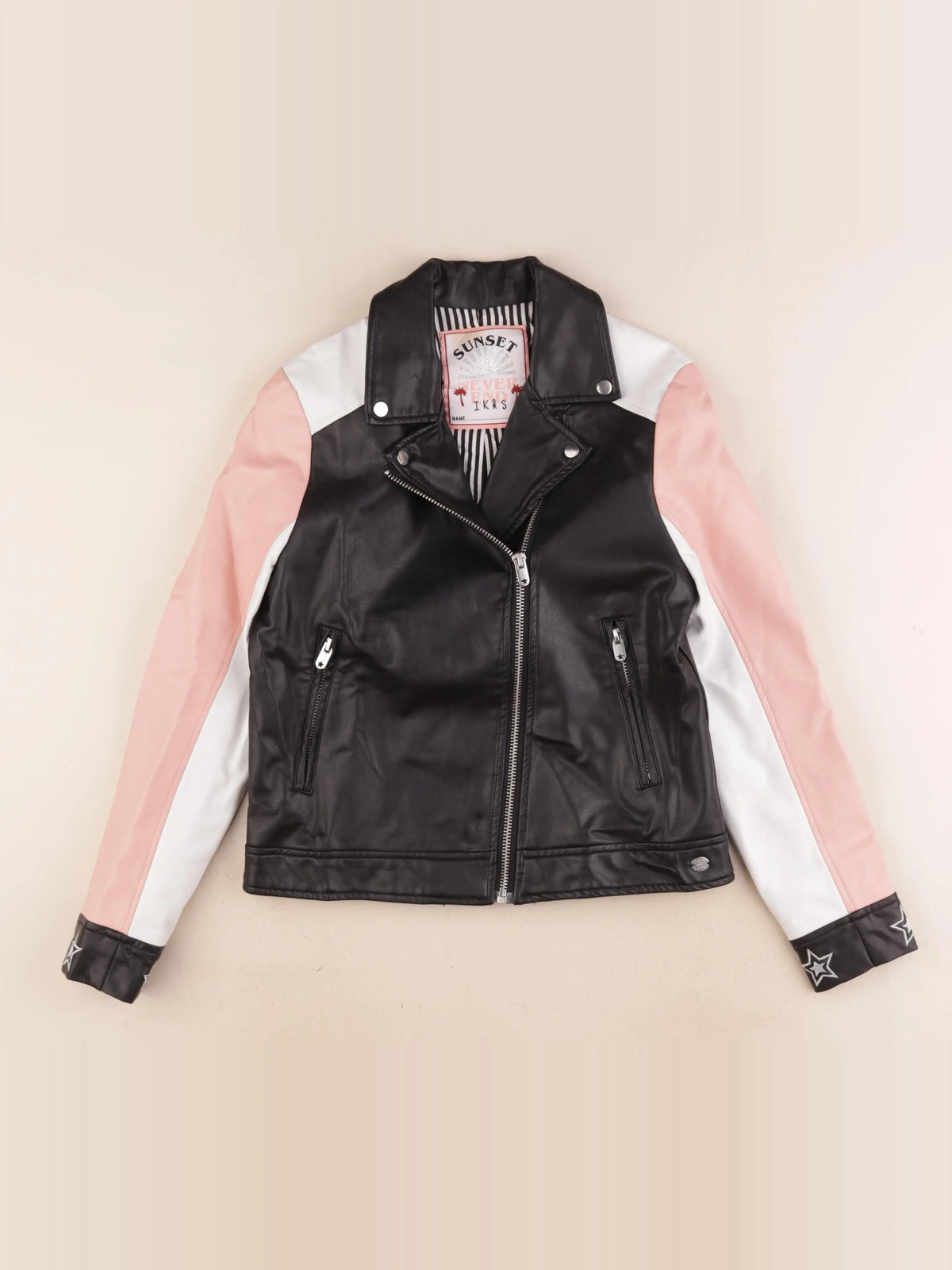 IKKS - veste simili cuir rose, noir - 10 ans