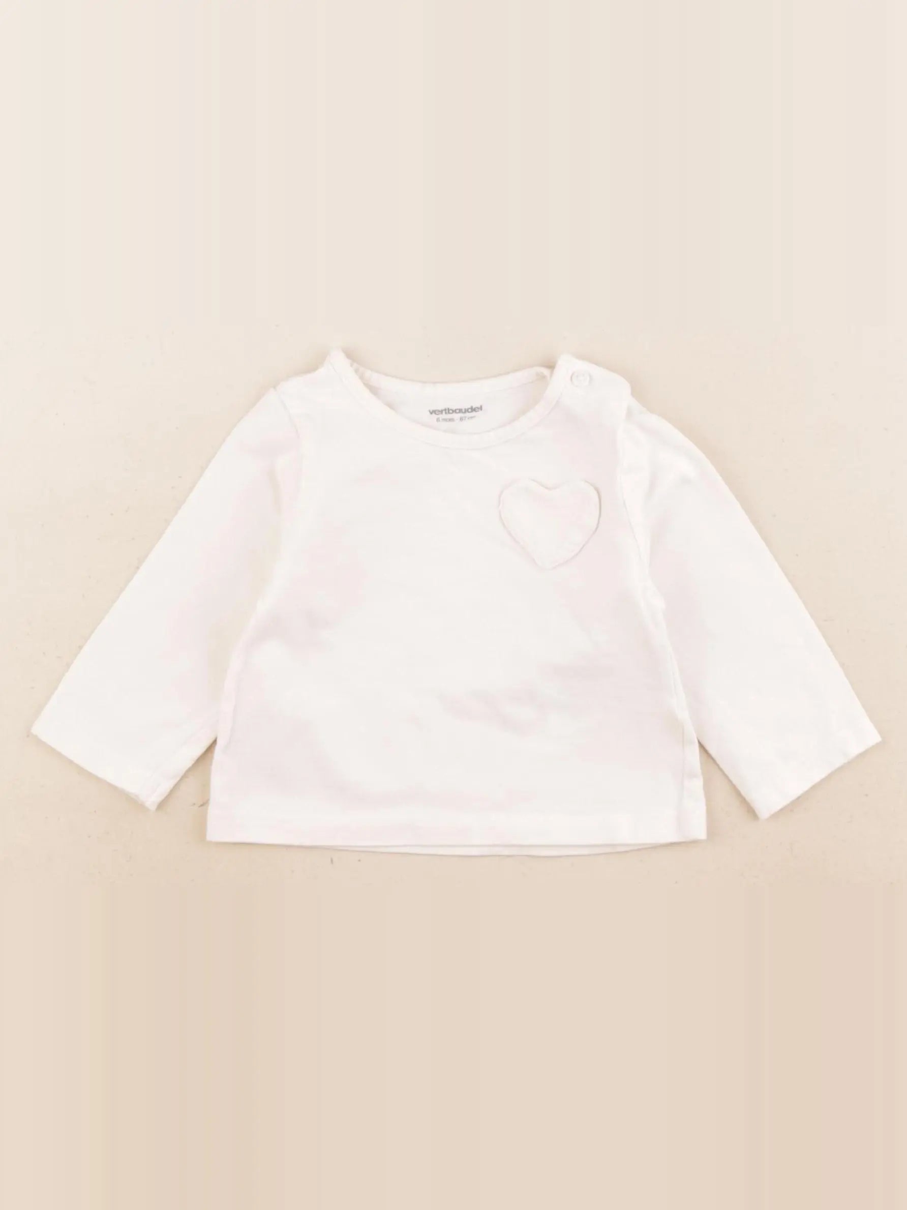 Vertbaudet - tee-shirt coton beige - 6 mois