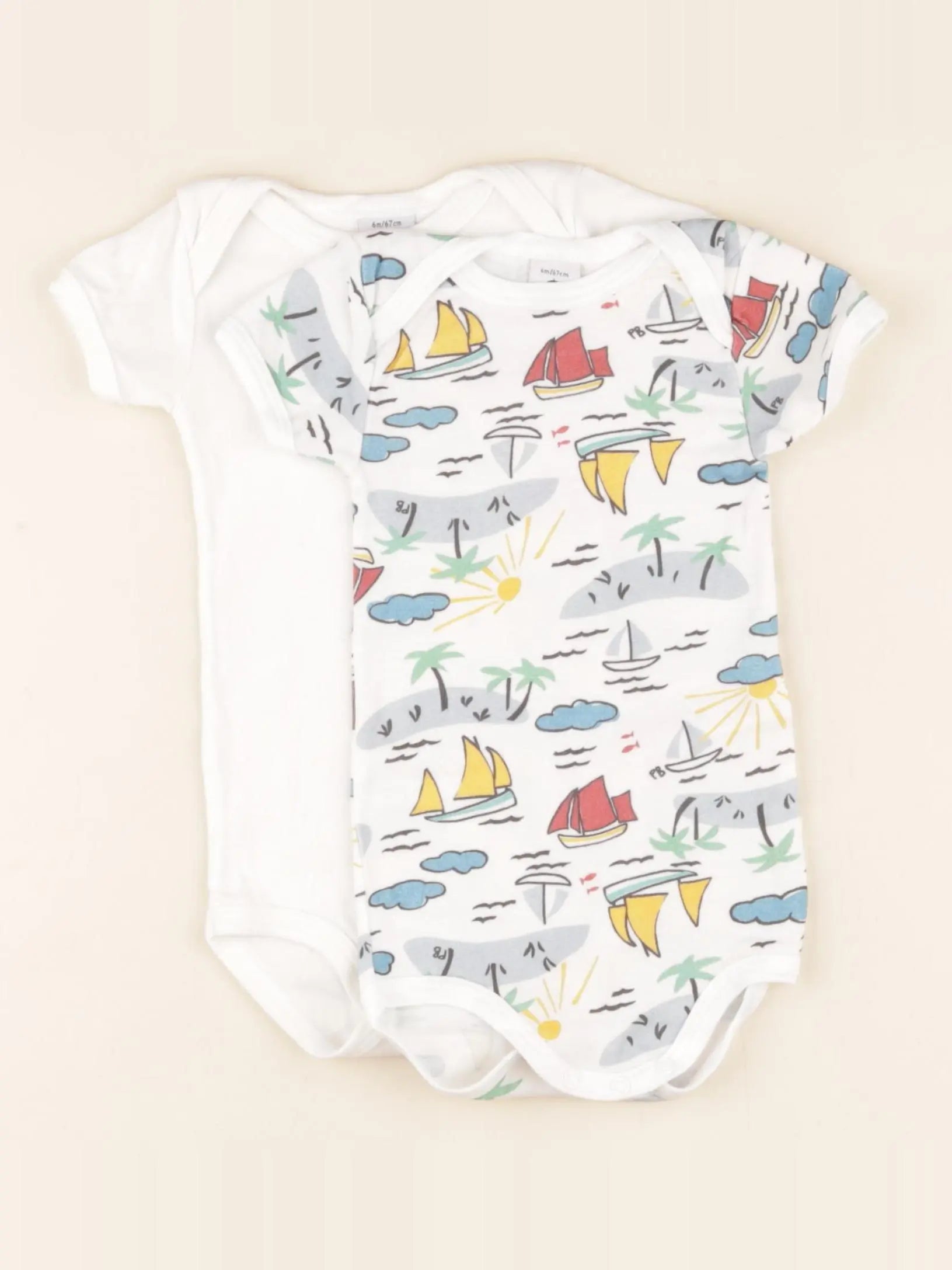 Petit Bateau - lot de 2 bodies en coton blanc, multicolore - 6 mois