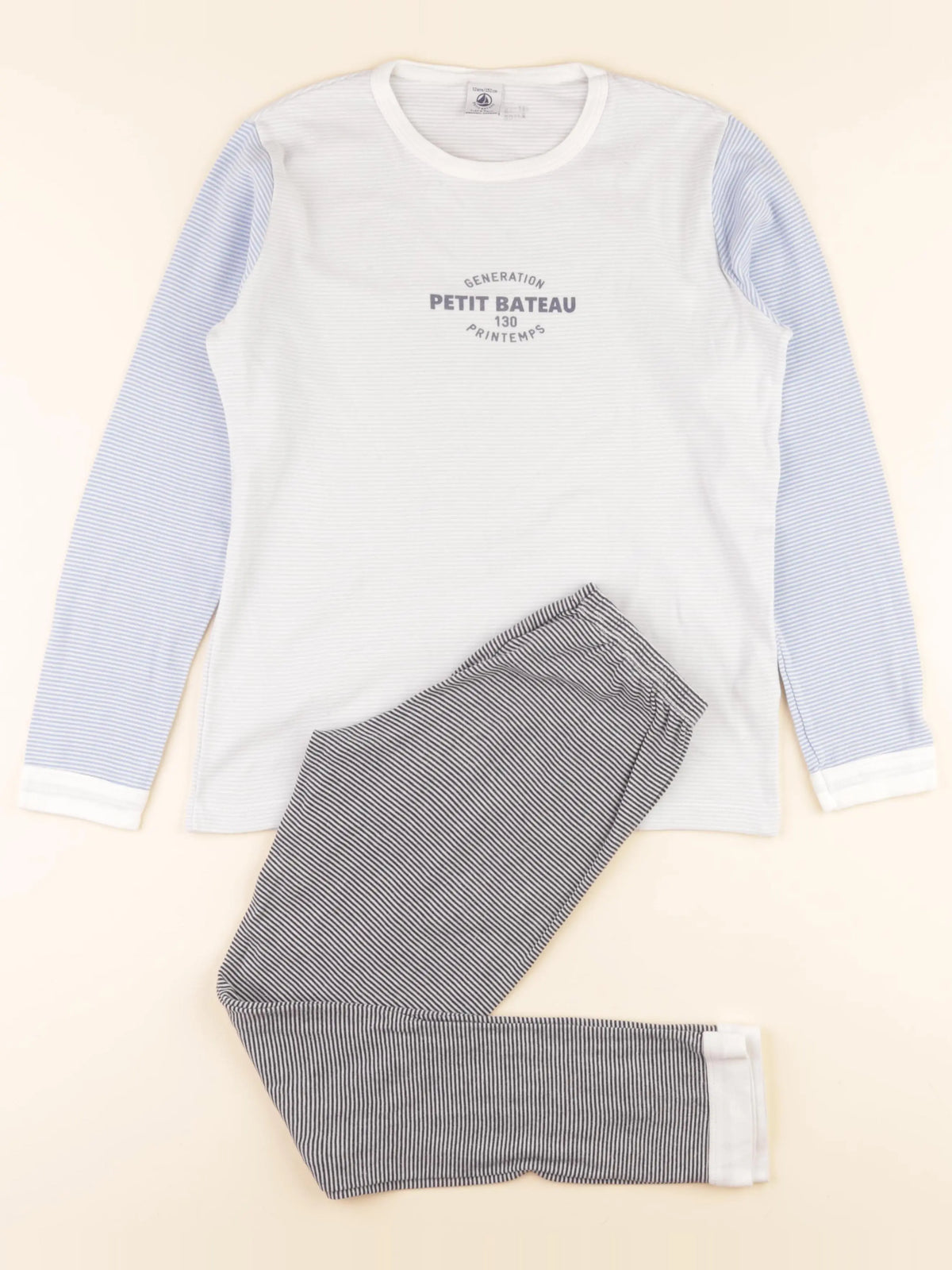 Pyjama coton blanc, bleu