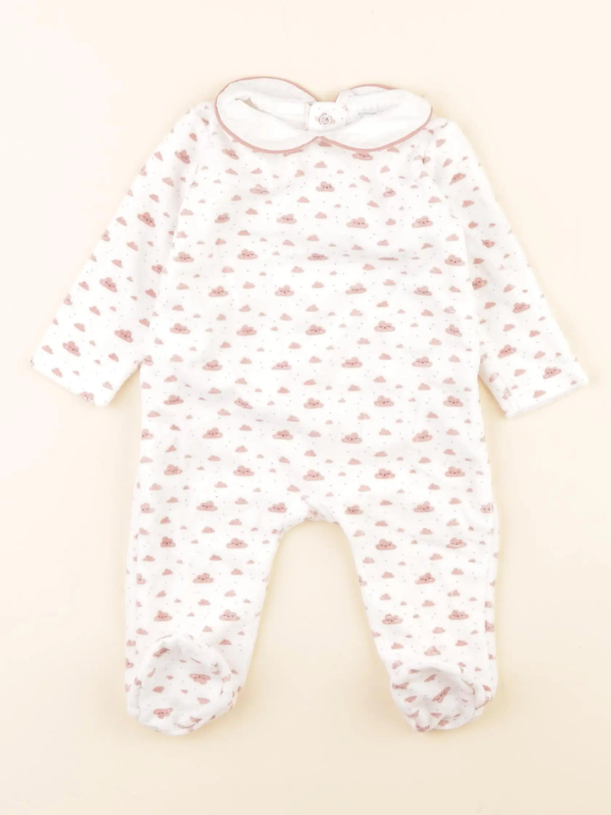 Boutchou - pyjama velours blanc, rose - 3 mois