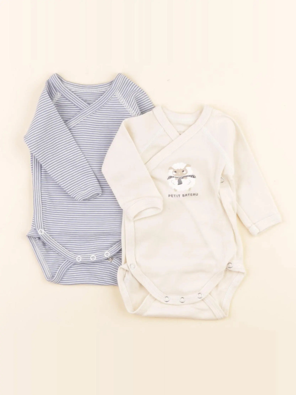 Petit Bateau - lot de 2 bodies en coton beige, bleu - 1 mois
