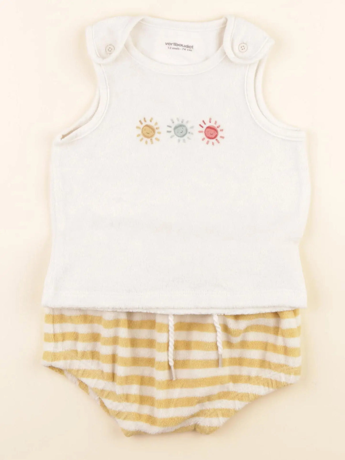 Vertbaudet - ensemble beige, jaune - 12 mois