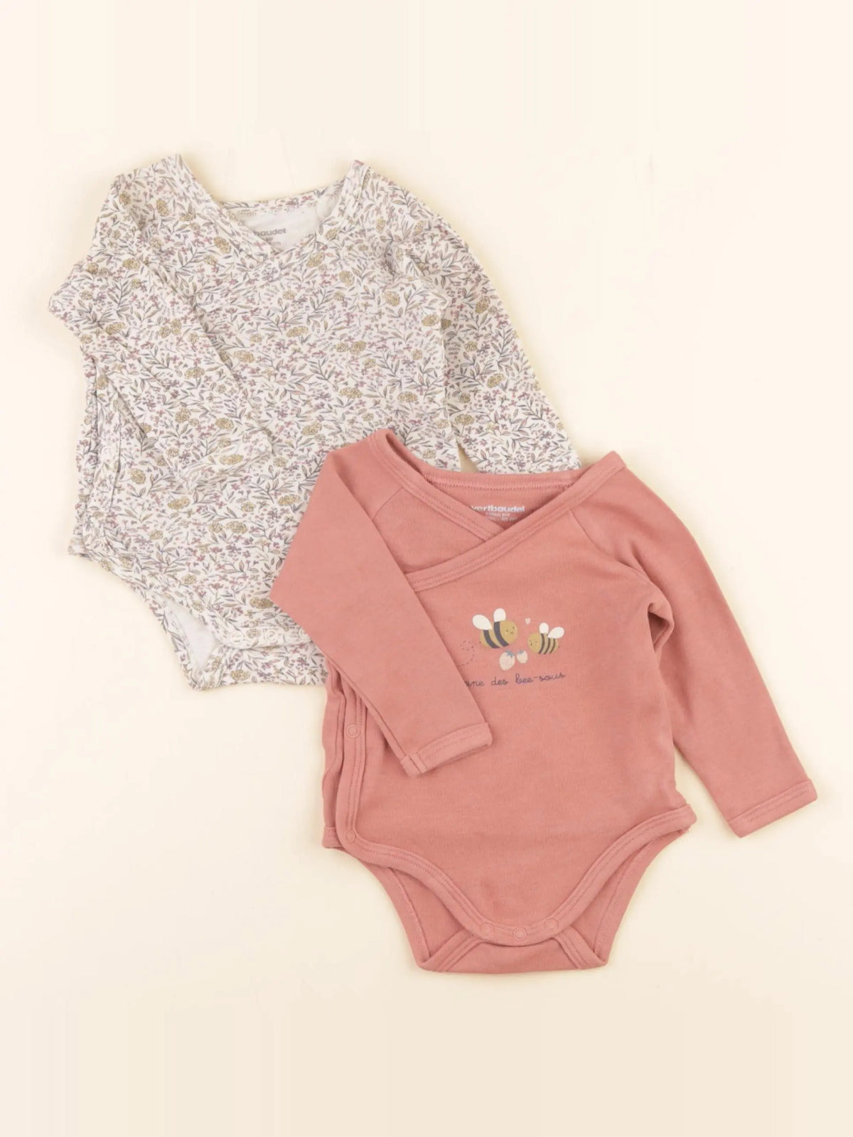 Vertbaudet - lot de 2 bodies en coton rose - 3 mois