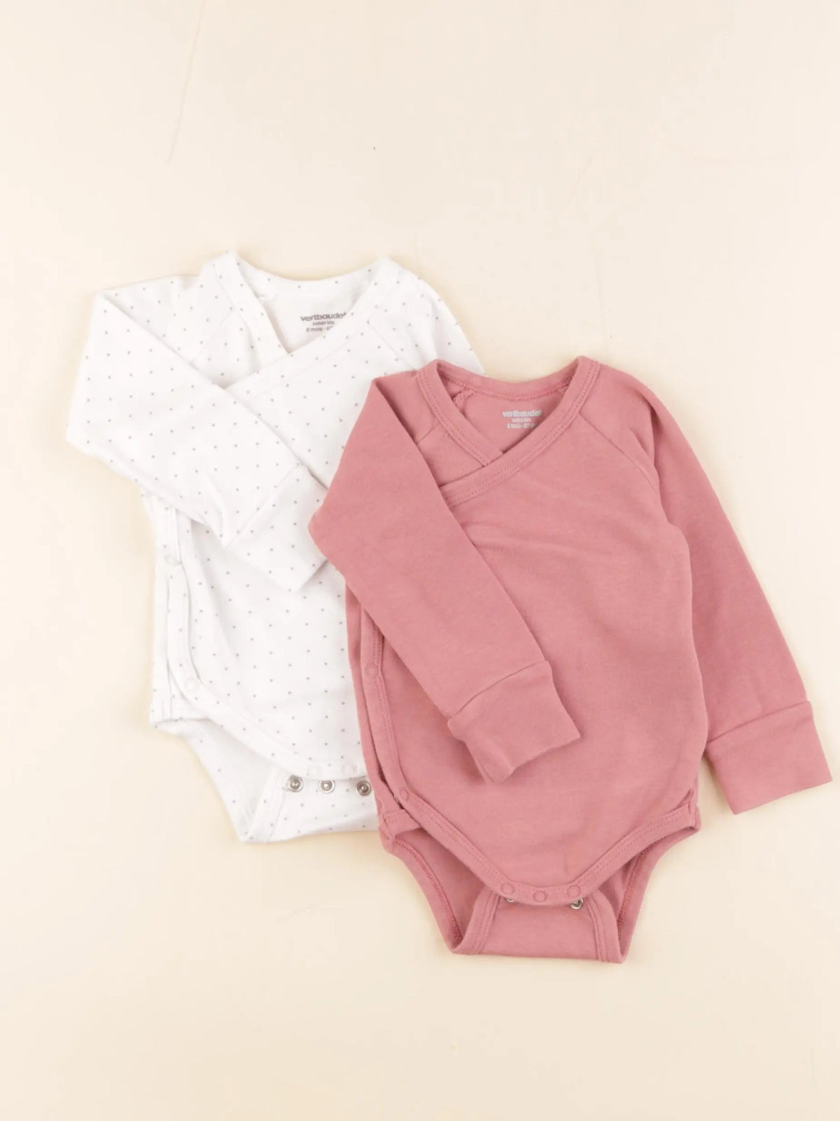 Vertbaudet - lot de 2 bodies en coton rose, blanc - 6 mois