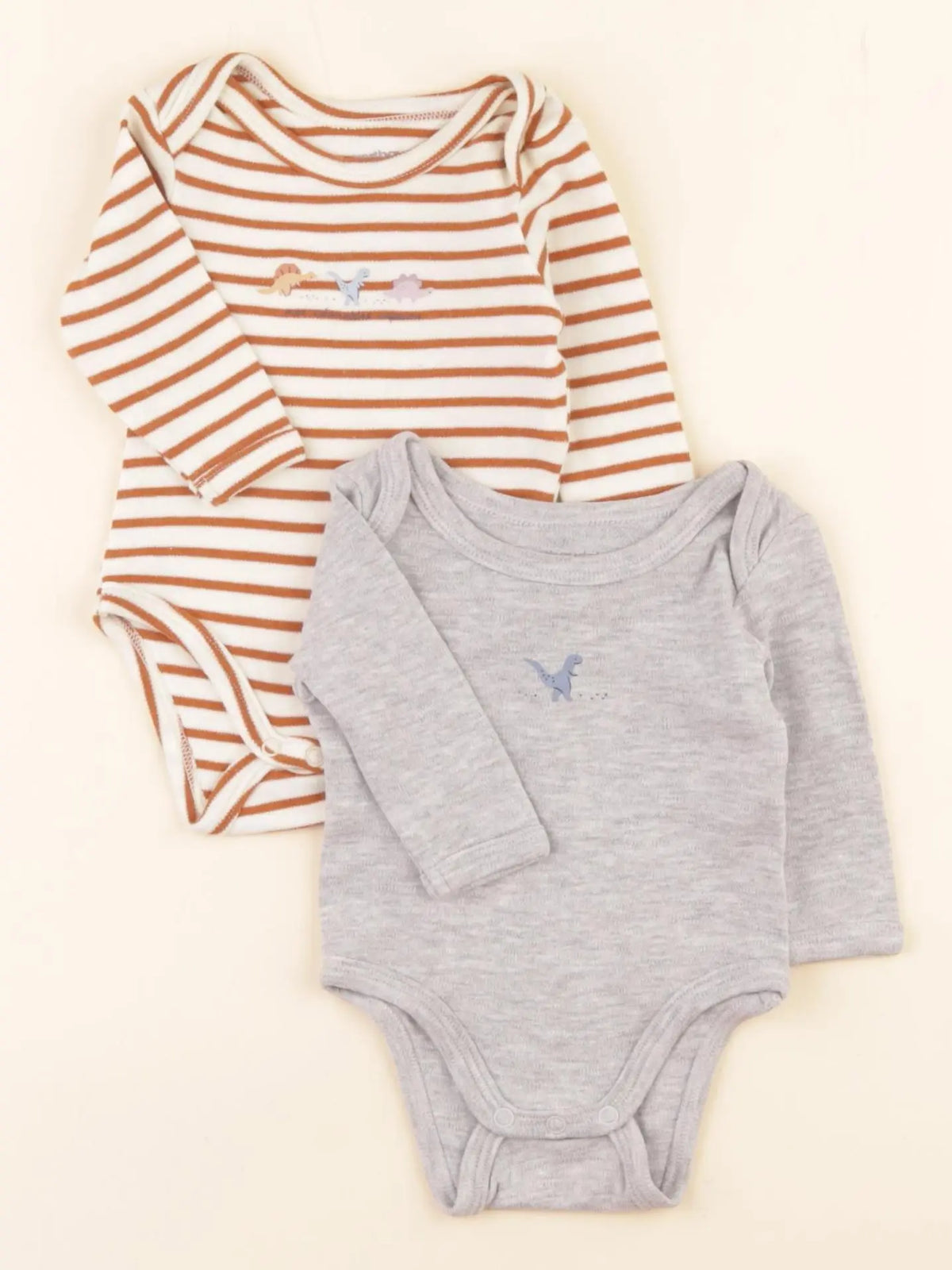 Vertbaudet - lot de 2 bodies en coton gris, marron - 1 mois