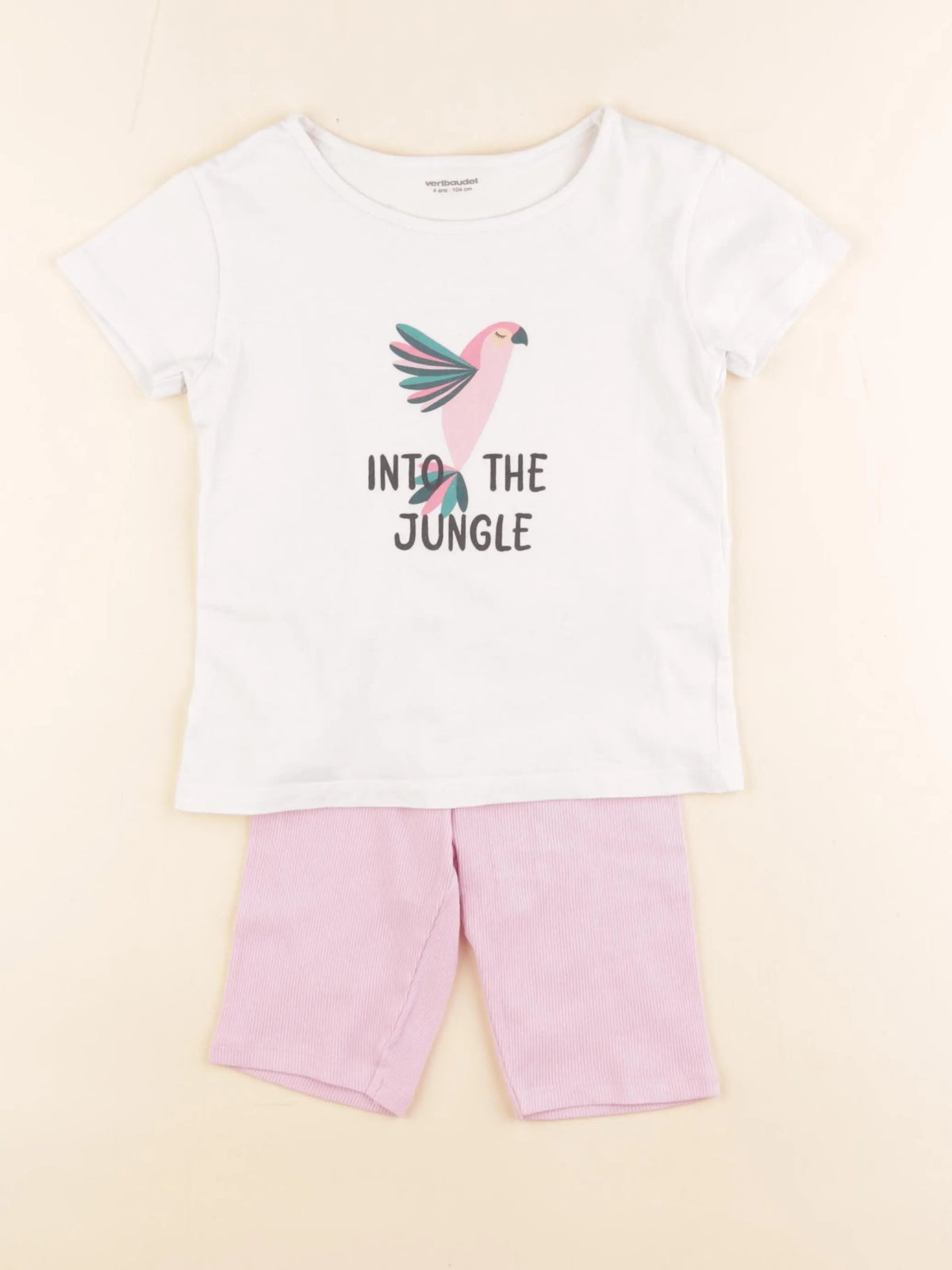 Vertbaudet - pyjama coton blanc, rose - 4 ans
