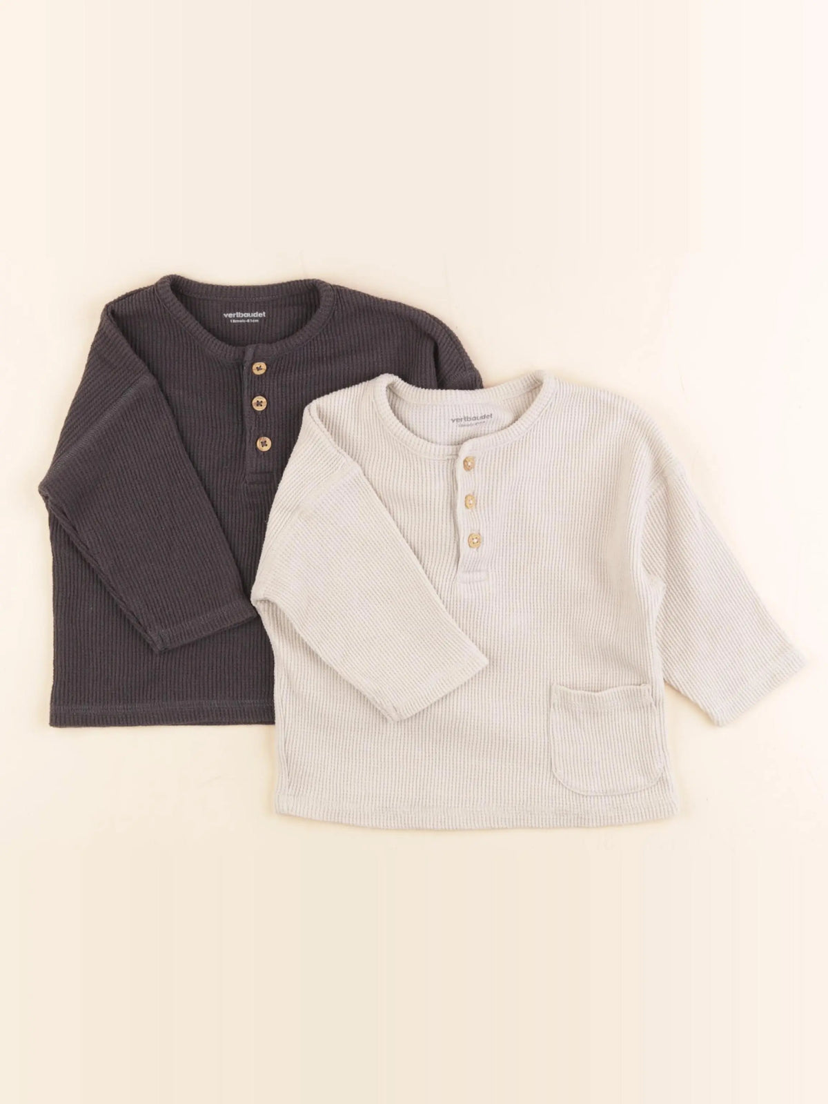 Vertbaudet - lot de 2 tee-shirts beige, noir - 18 mois