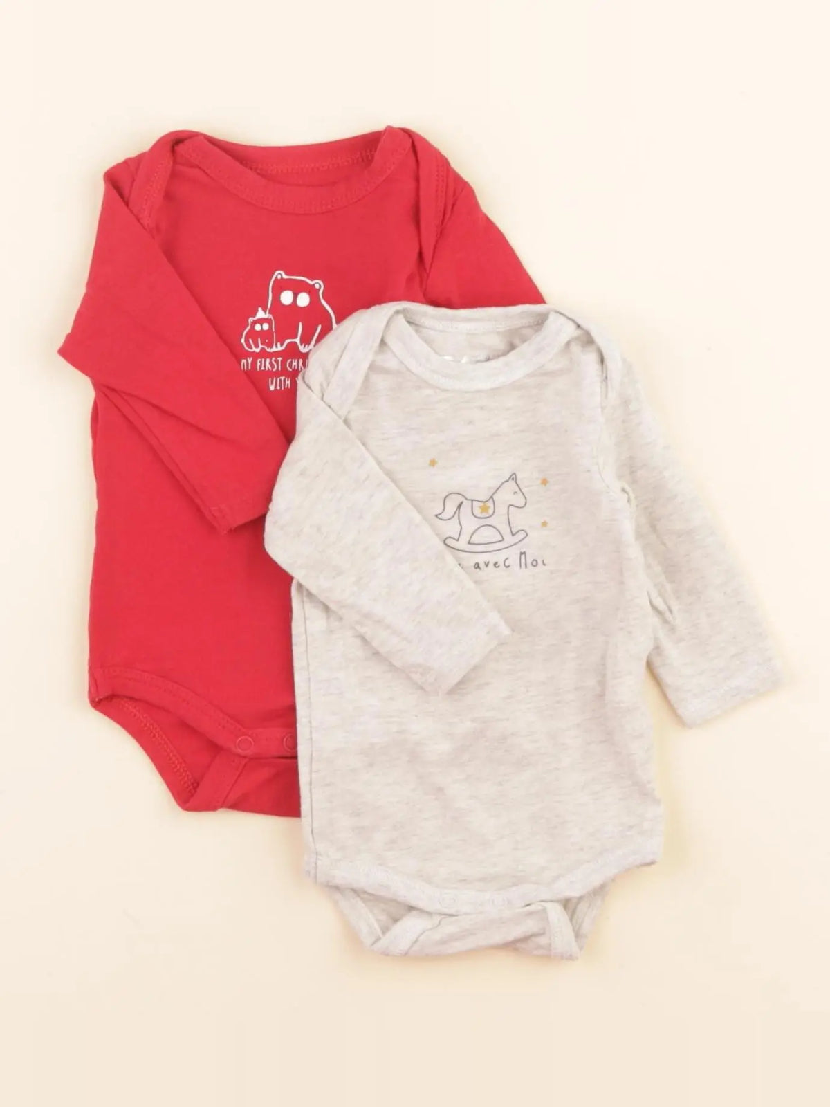 Tape à l'oeil - lot de 2 bodies en coton beige, rouge - 0 mois