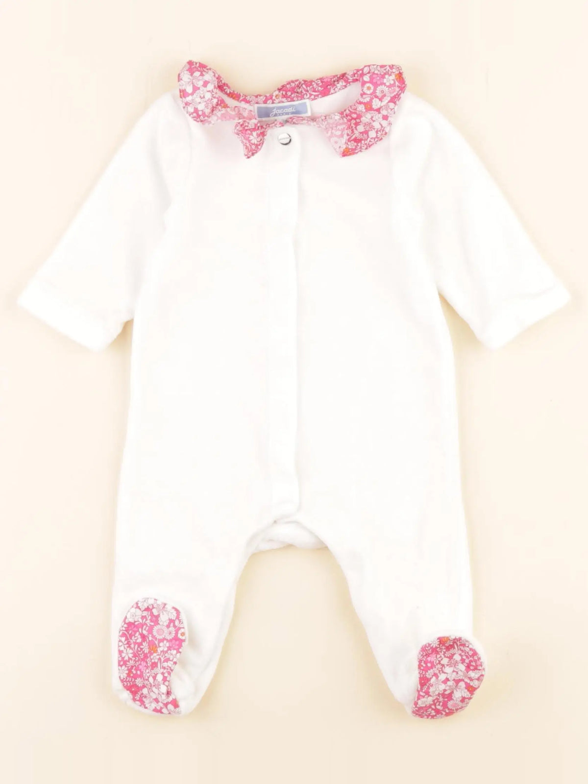 Jacadi - pyjama velours blanc, rose - 3 mois