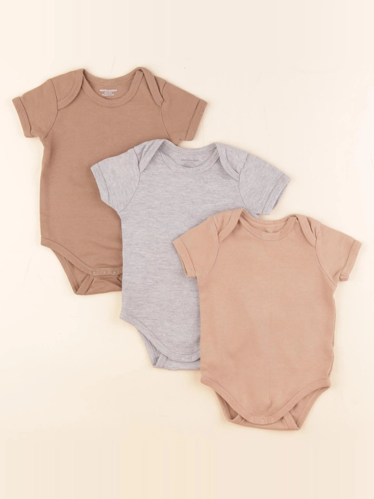 Vertbaudet - lot de 3 bodies en coton marron - 9 mois
