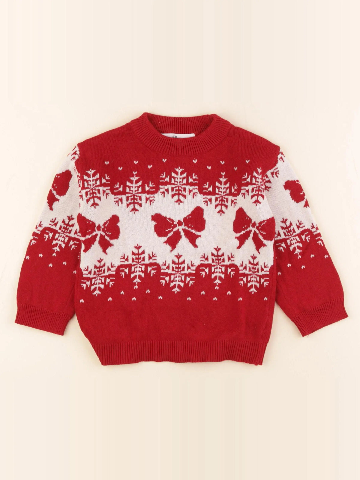H&M - pull rouge, blanc - 18/24 mois