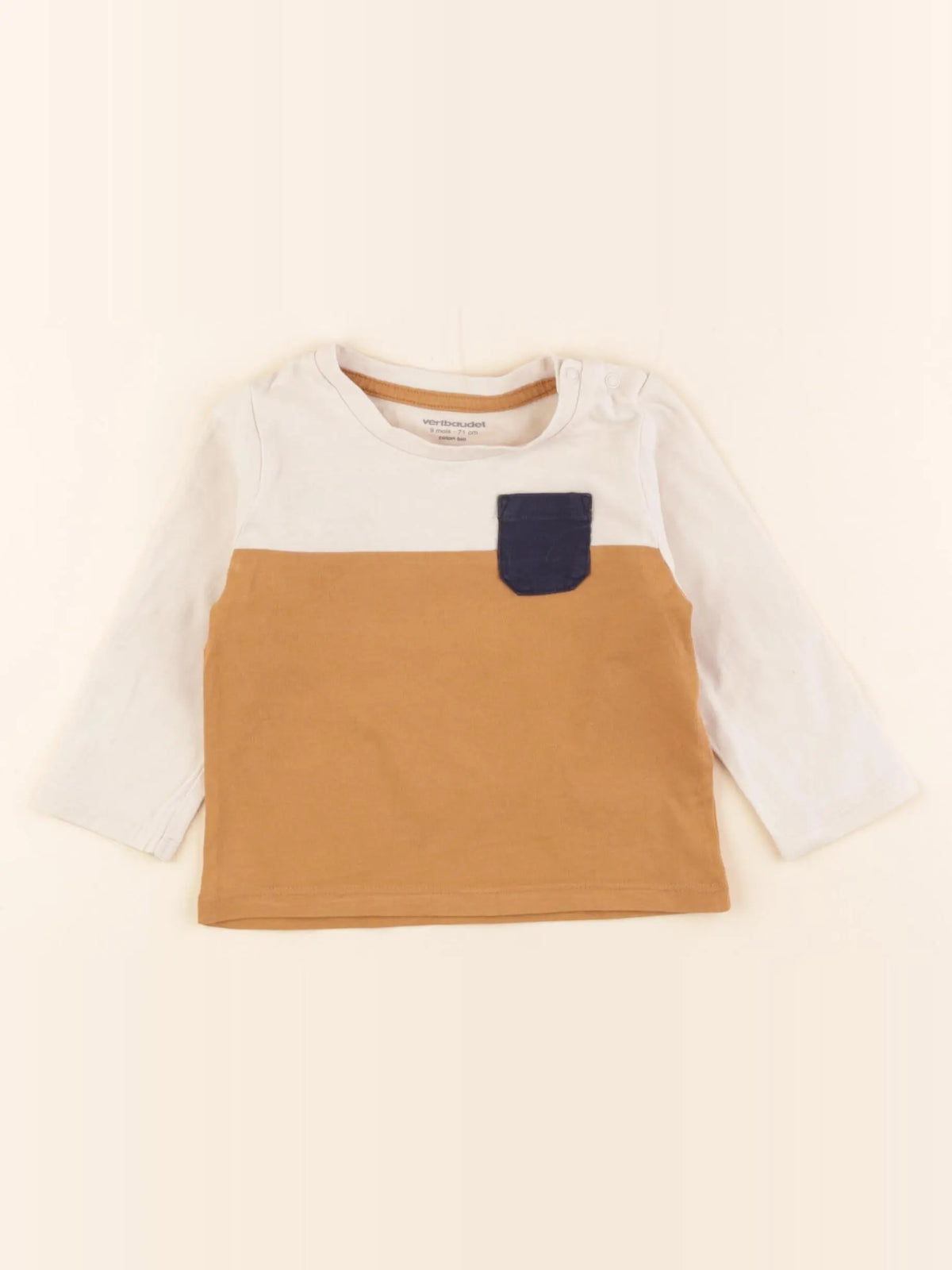 Vertbaudet - tee-shirt beige - 9 mois