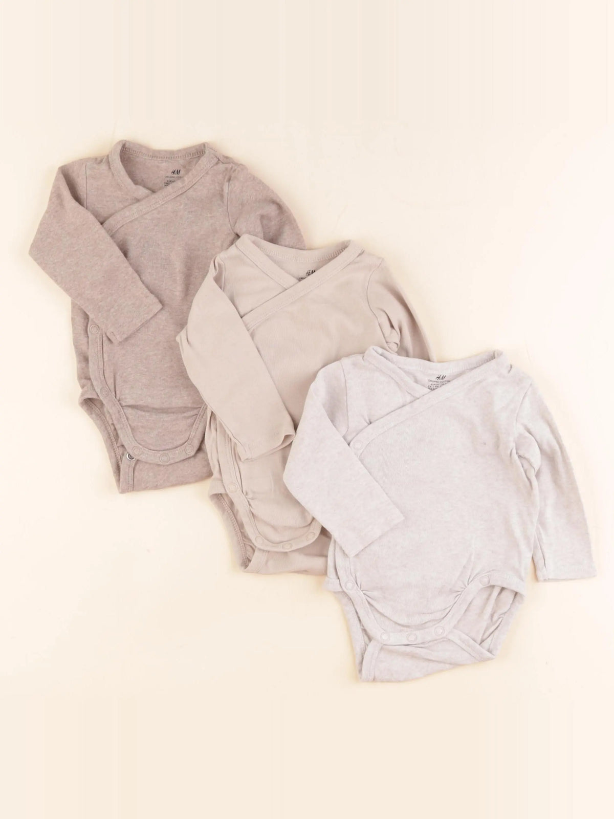 H&M - lot de 3 bodies en coton marron - 2/4 mois