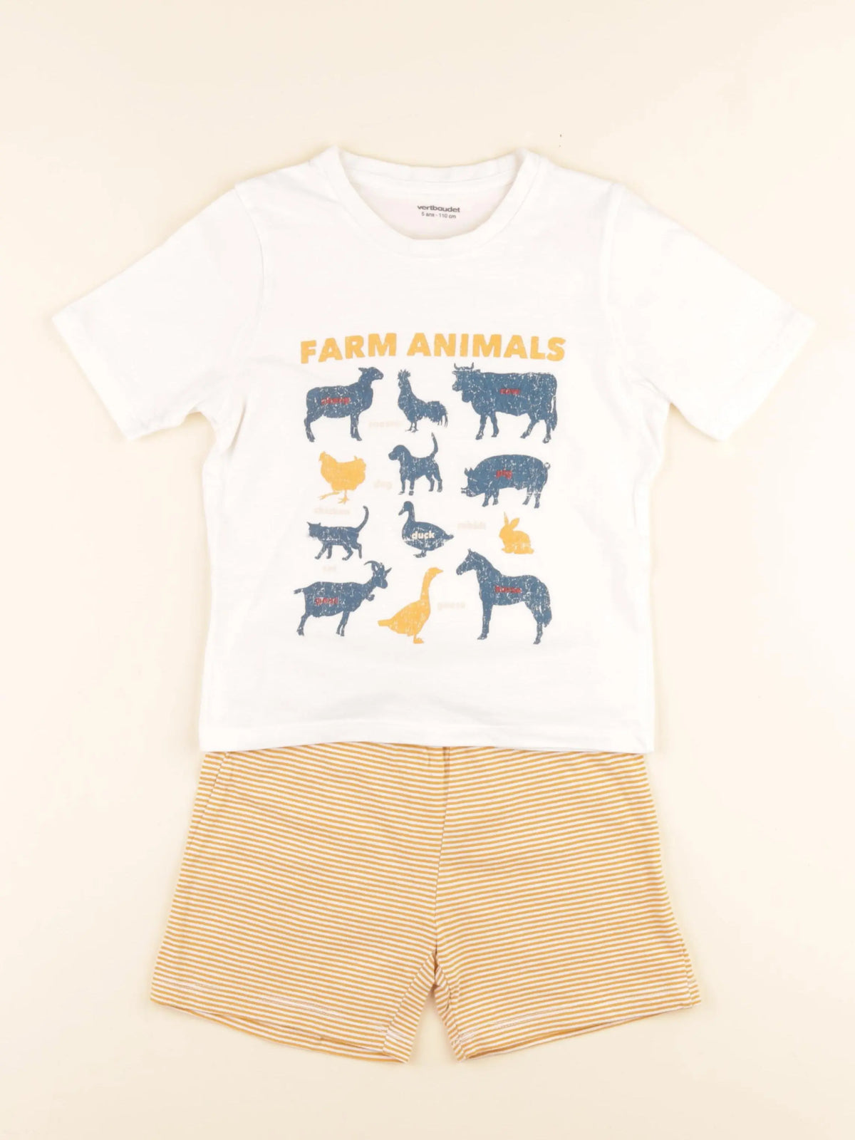 Vertbaudet - pyjama coton blanc, jaune - 5 ans