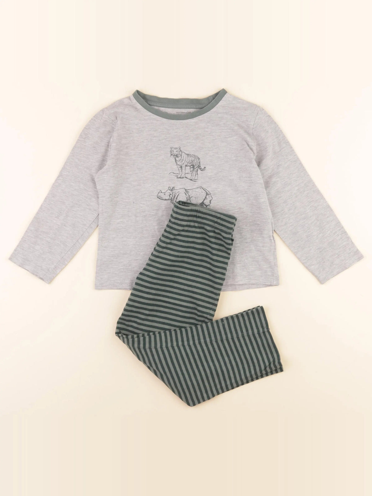 Vertbaudet - pyjama coton gris, vert - 5 ans