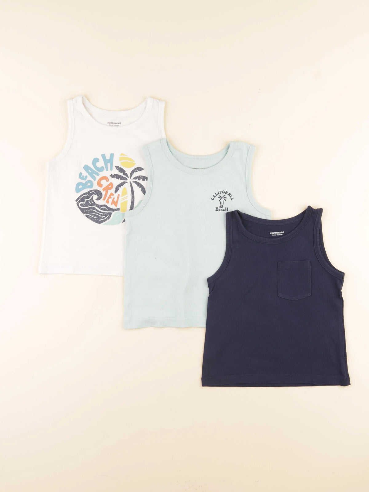 Vertbaudet - lot de 3 débardeurs bleu, blanc - 4 ans