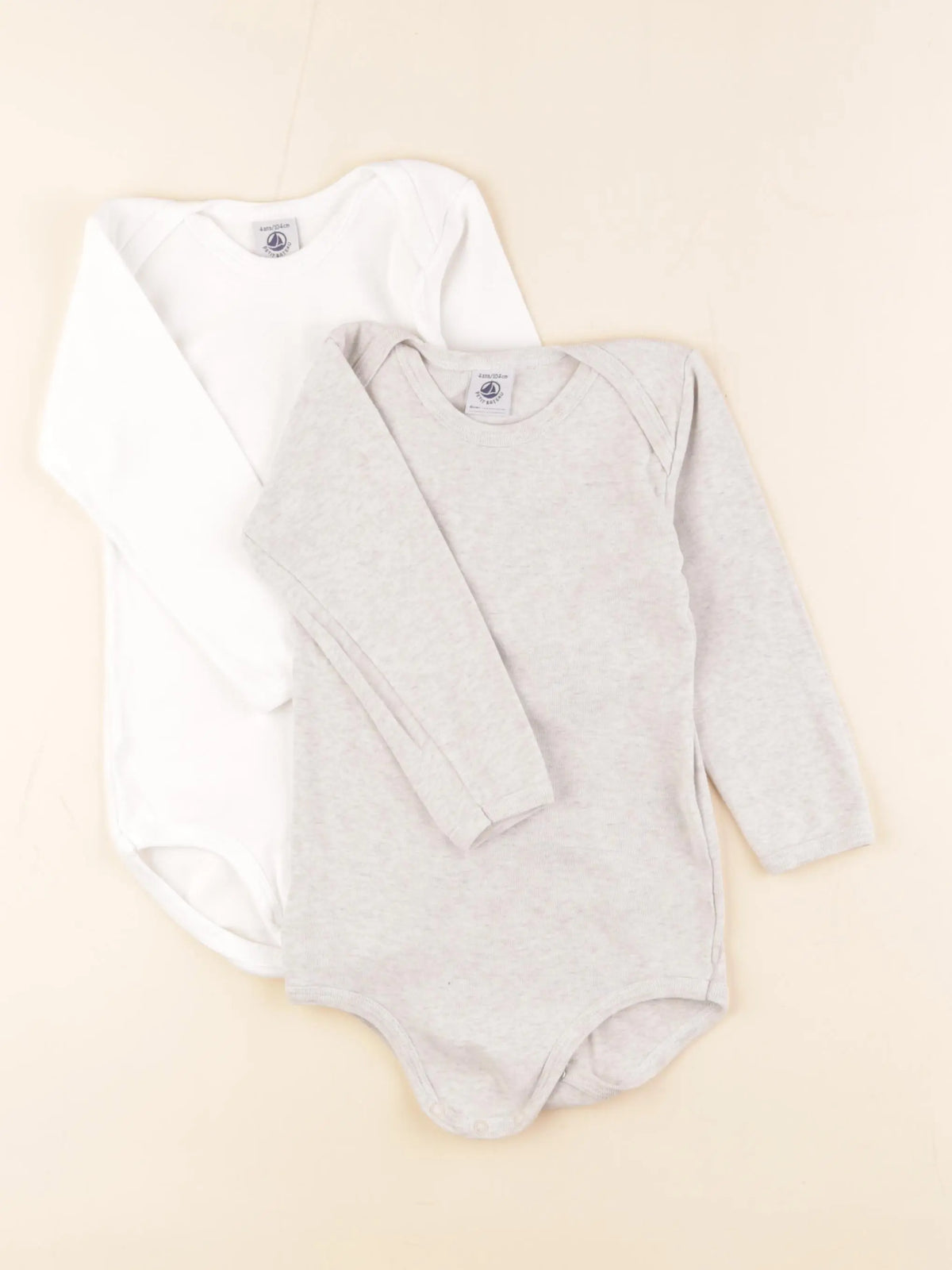 Petit Bateau - body blanc, gris - 4 ans