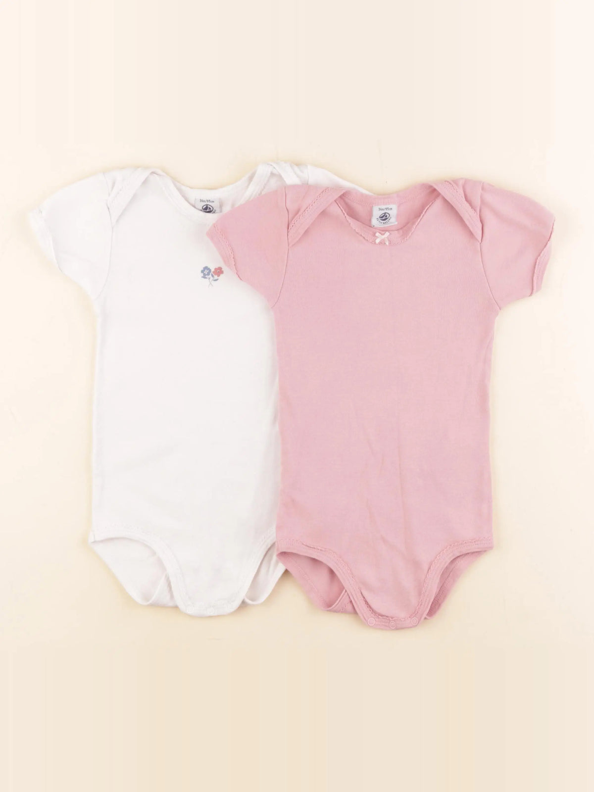Petit Bateau - lot de 2 bodies en coton blanc, rose - 3 ans
