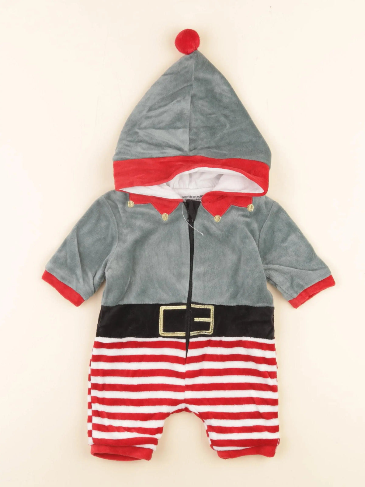 Vertbaudet - pyjama velours vert, rouge - 1 mois