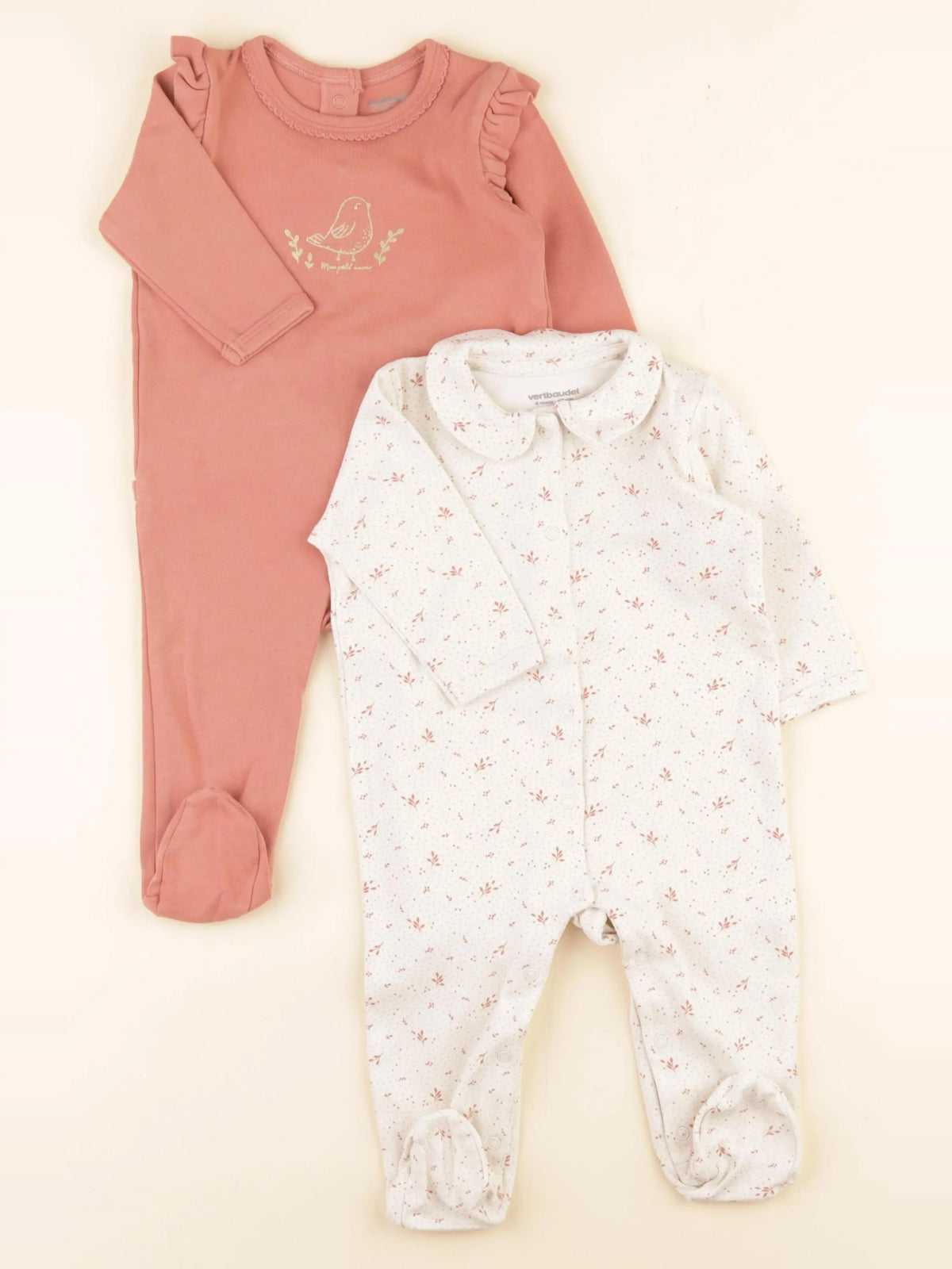 Vertbaudet - lot de 2 pyjamas coton rose - 6 mois