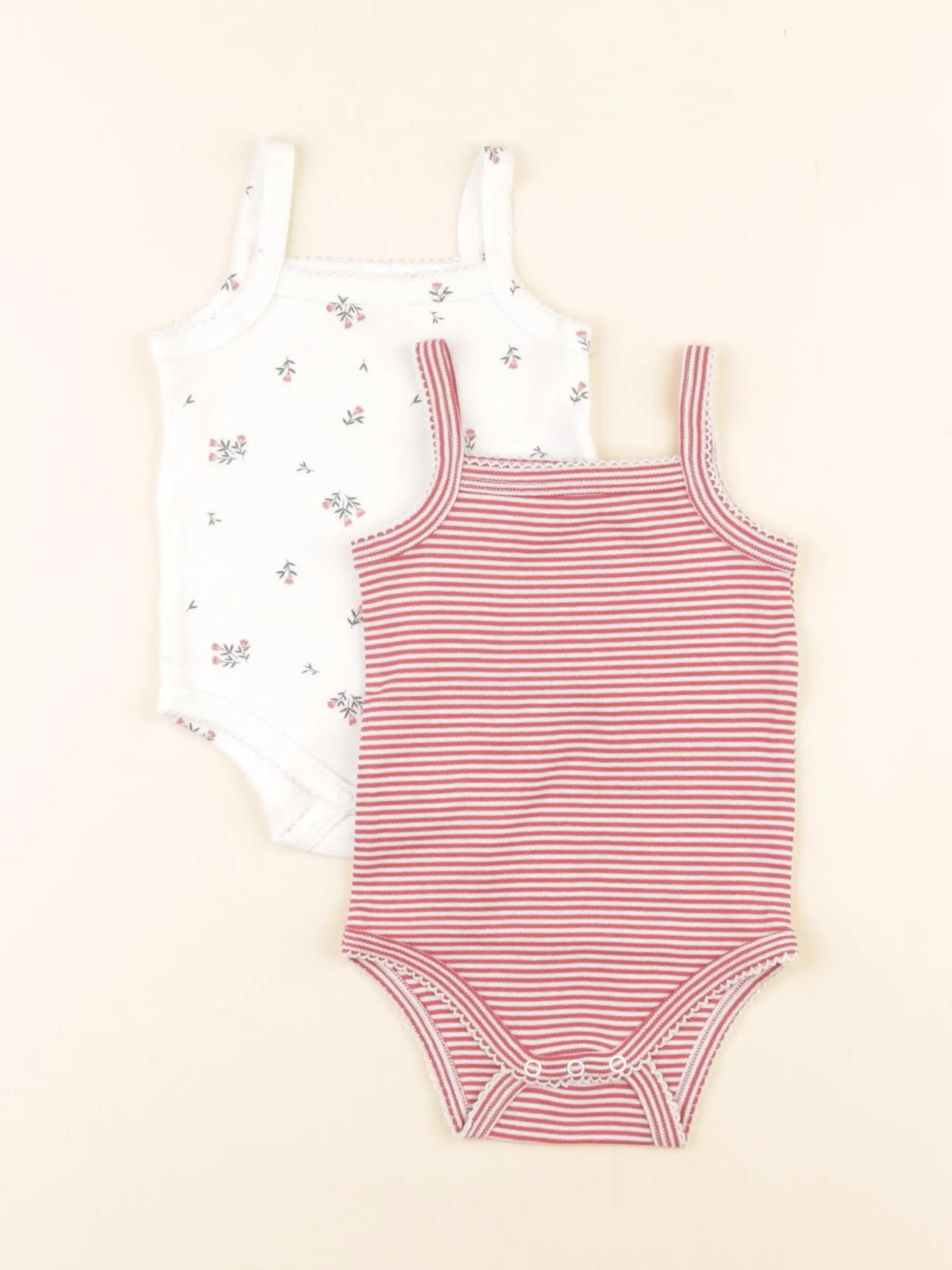 Vertbaudet - lot de 2 bodies en coton blanc, rouge - 6 mois