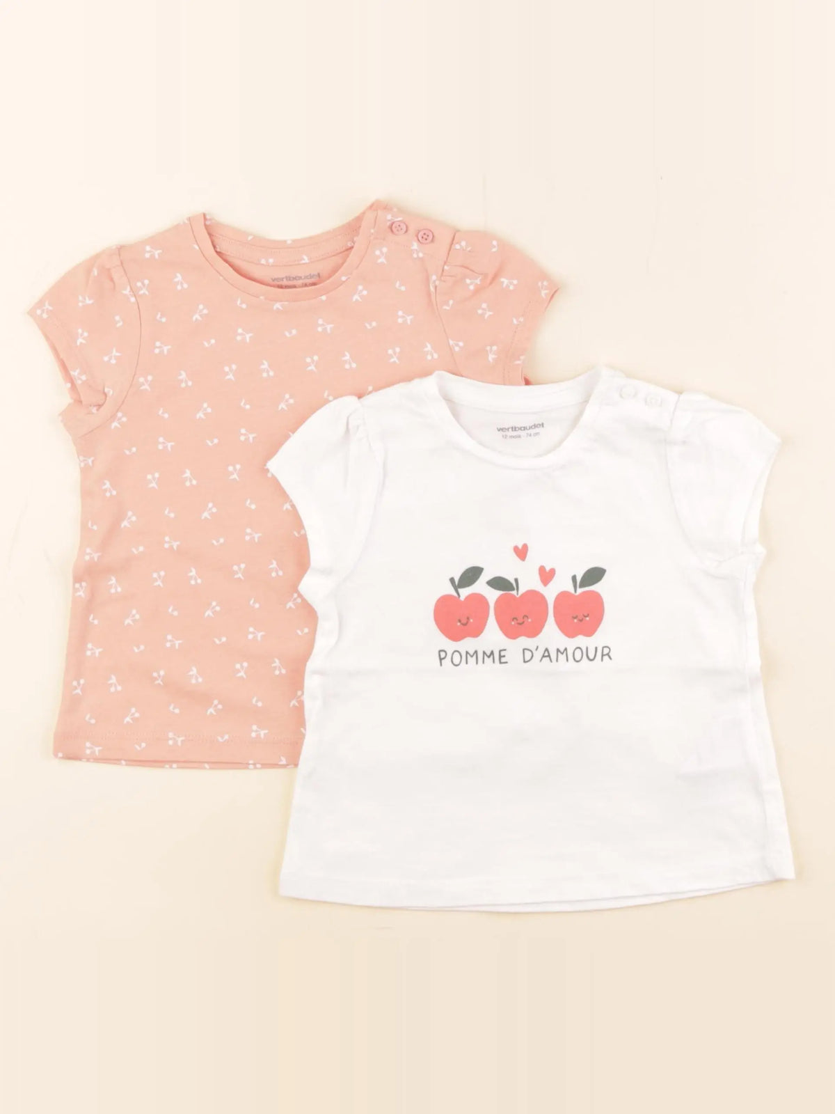 Vertbaudet - lot de 2 tee-shirts blanc - 12 mois