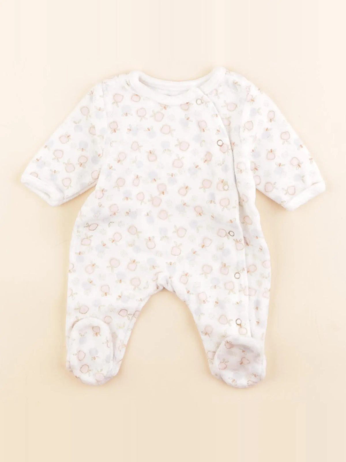 Vertbaudet - pyjama velours rose, blanc - 0 mois
