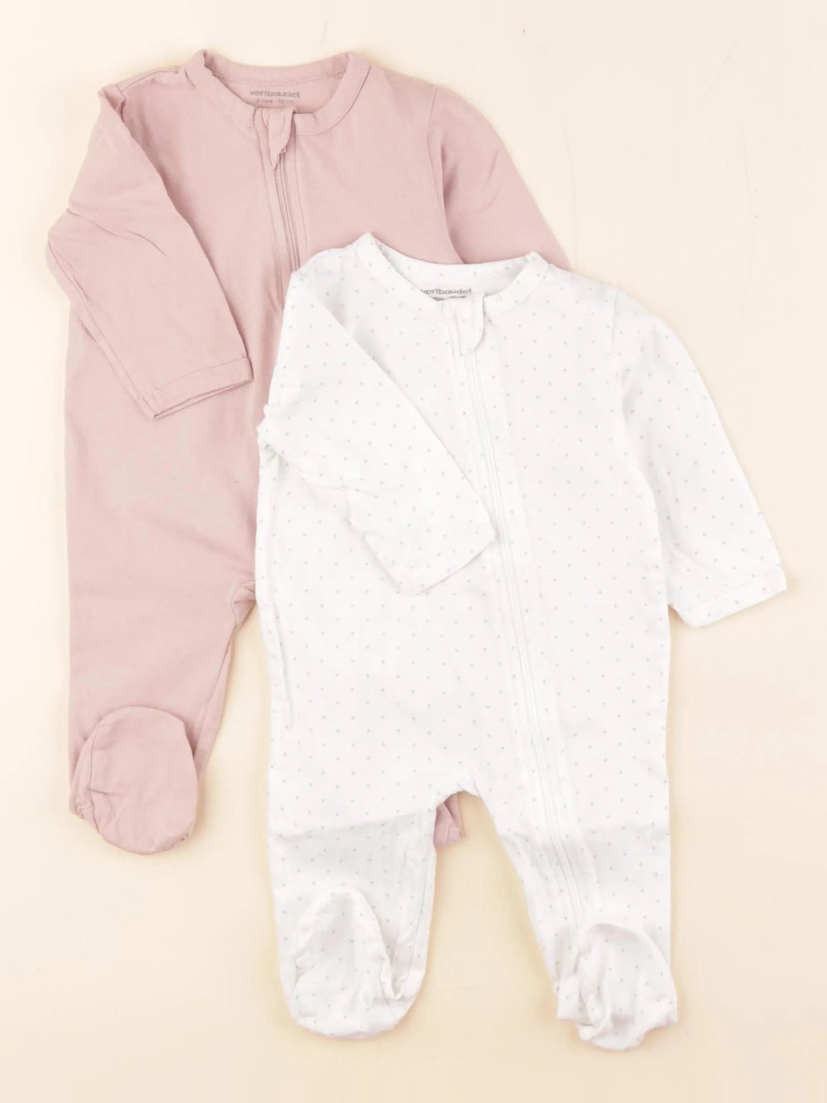 Vertbaudet - lot de 2 pyjamas coton vert, rose - 3 mois