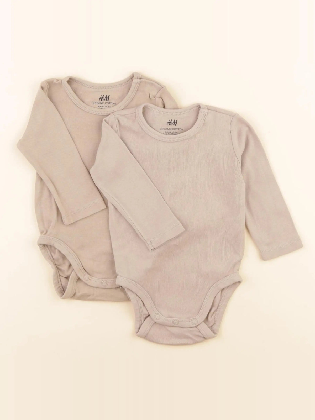 H&M - lot de 2 bodies en coton beige - 2/4 mois