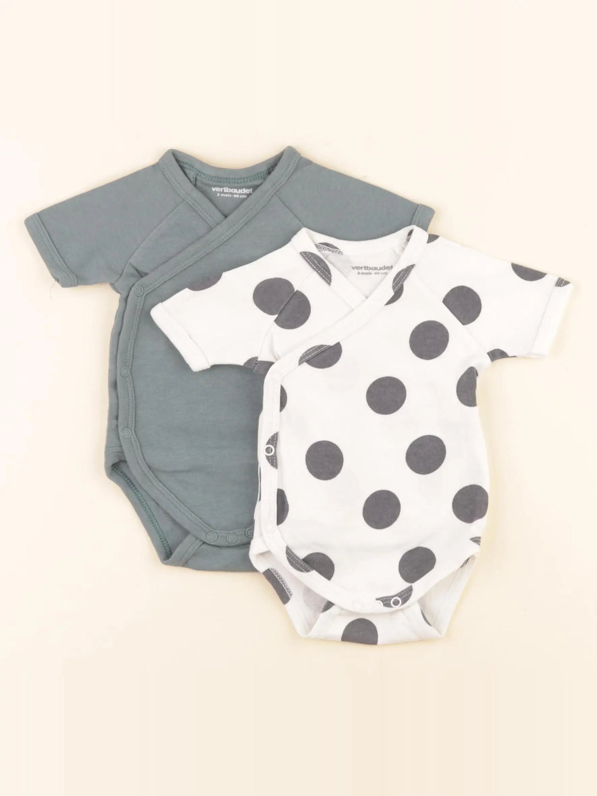 Vertbaudet - lot de 2 bodies en coton blanc, gris - 3 mois