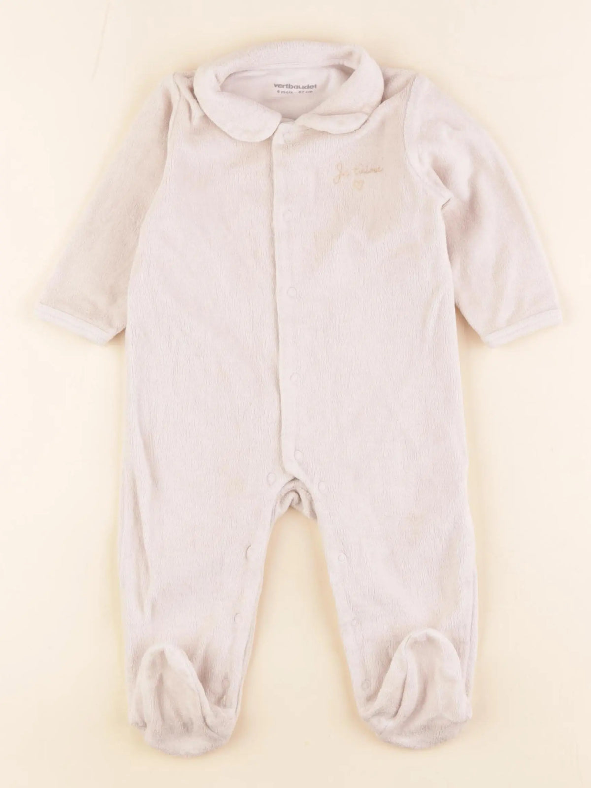 Vertbaudet - pyjama velours beige - 6 mois