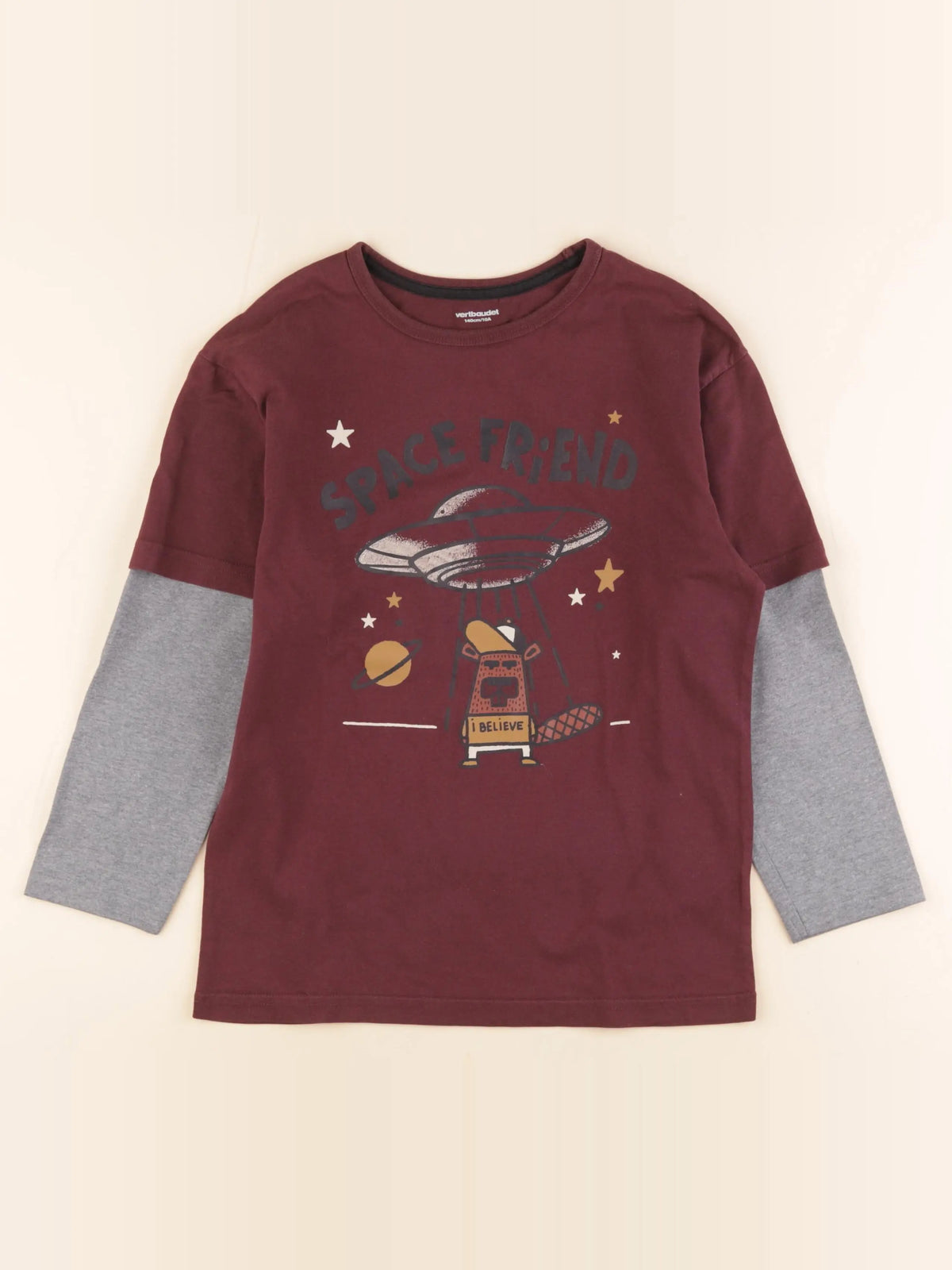 Vertbaudet - tee-shirt rouge, gris - 10 ans