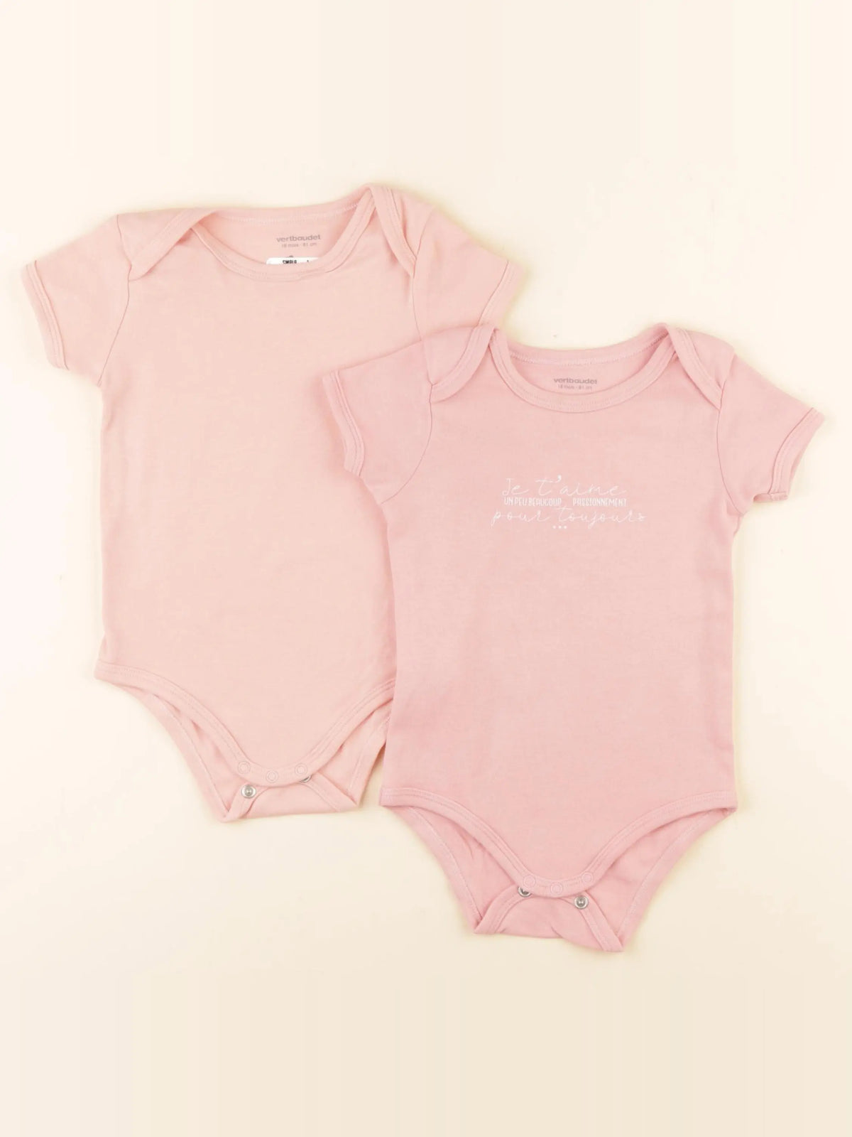 Vertbaudet - lot de 2 bodies coton rose - 18 mois